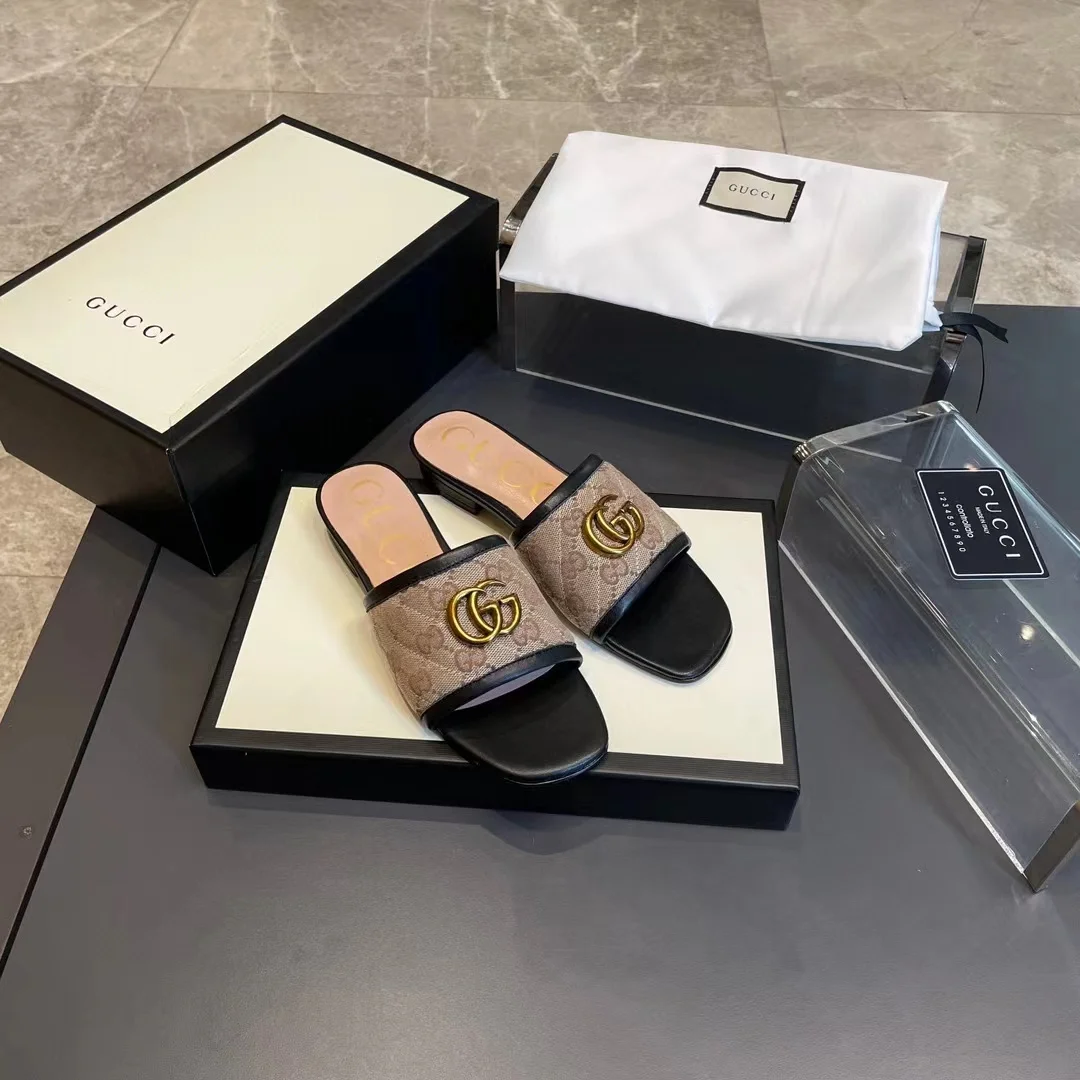 GUCCI Slides Sheepskin Leather Black-Beige-Gold EU35-40 A50202609111872 - Image 4