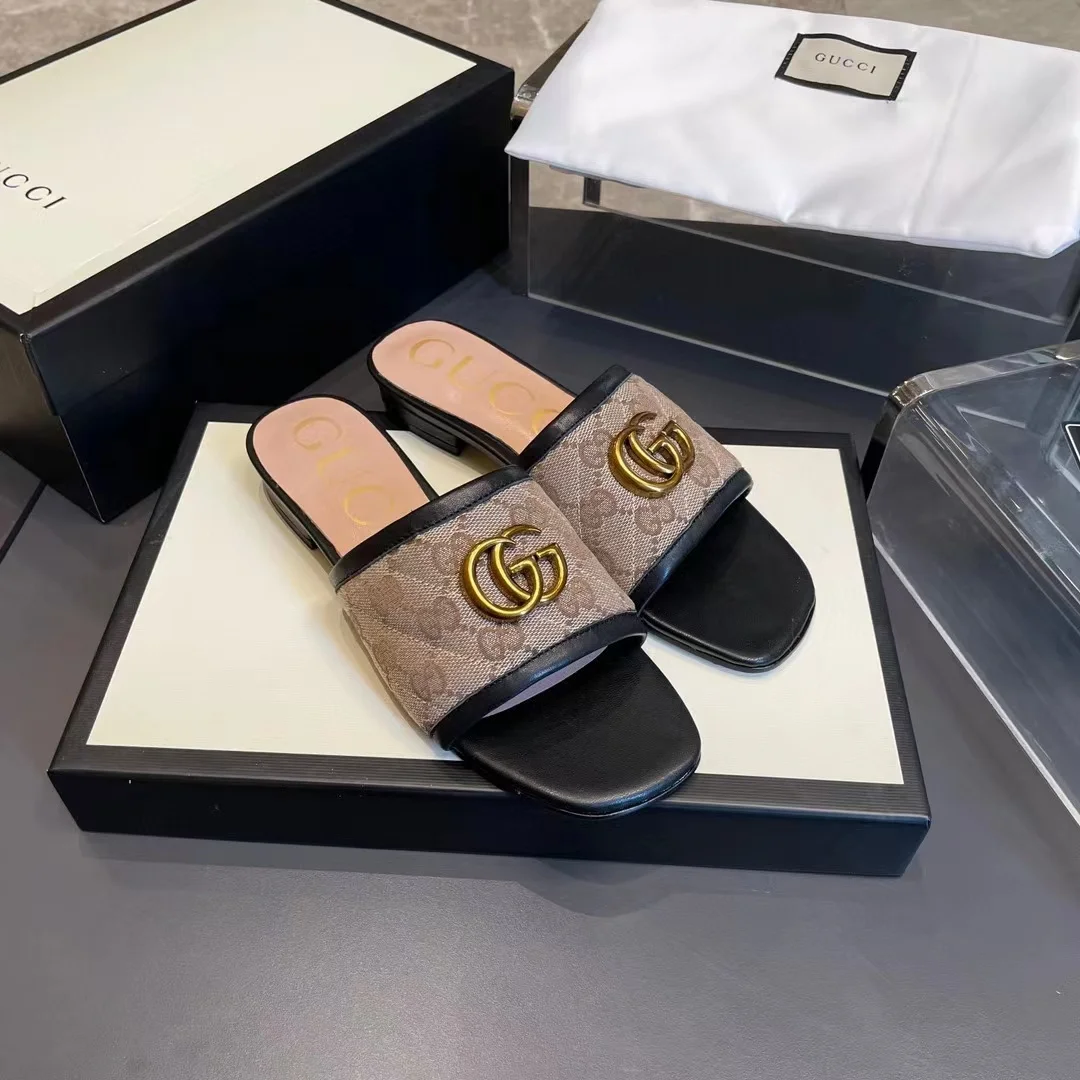 GUCCI Slides Sheepskin Leather Black-Beige-Gold EU35-40 A50202609111872 - Image 5