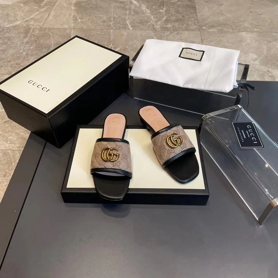 GUCCI Slides Sheepskin Leather Black-Beige-Gold EU35-40 A50202609111872 - Image 6