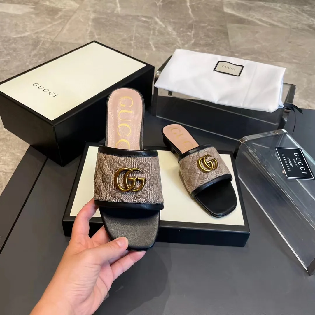 GUCCI Slides Sheepskin Leather Black-Beige-Gold EU35-40 A50202609111872 - Image 7