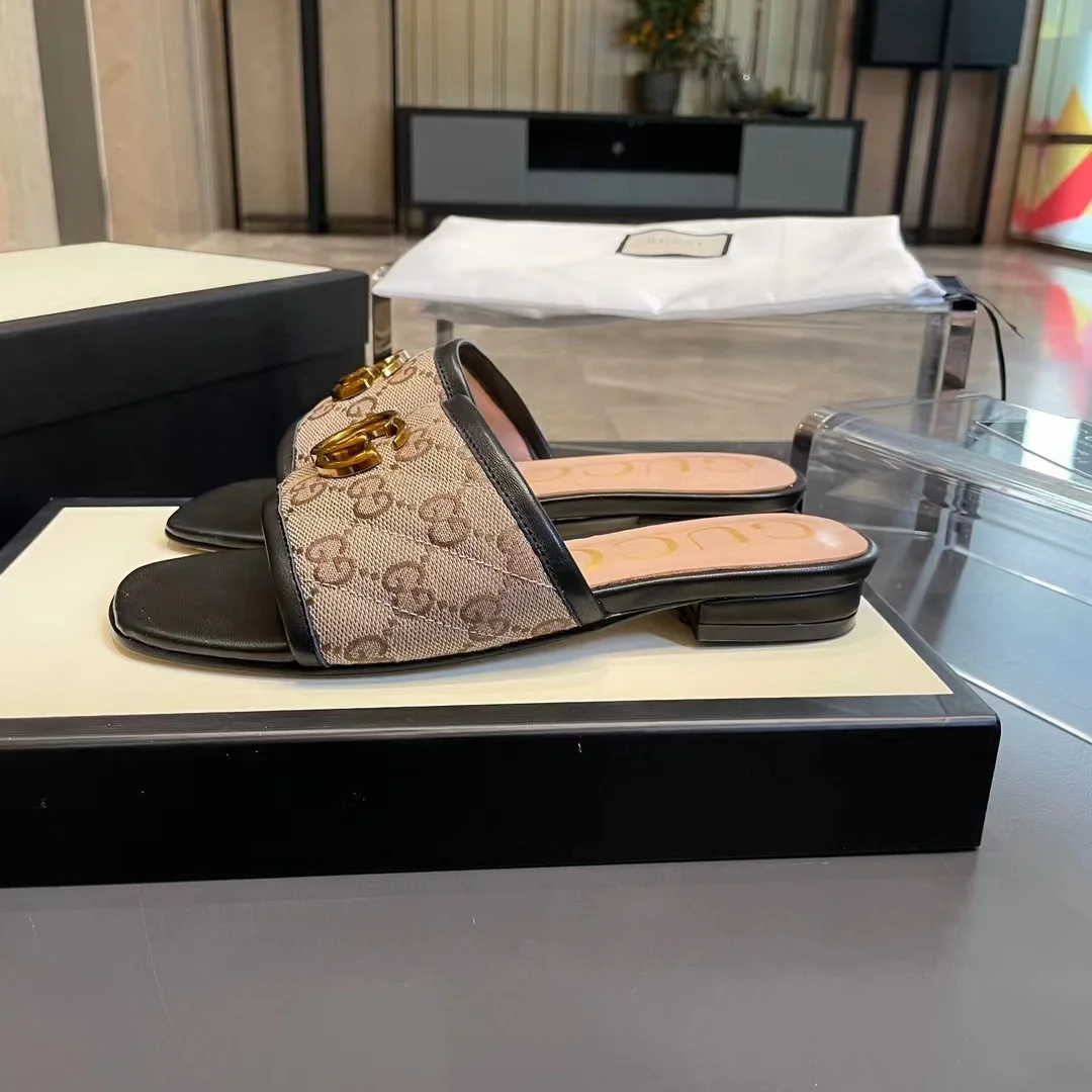 GUCCI Slides Sheepskin Leather Black-Beige-Gold EU35-40 A50202609111872 - Image 8