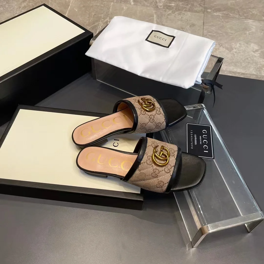 GUCCI Slides Sheepskin Leather Black-Beige-Gold EU35-40 A50202609111872 - Image 9