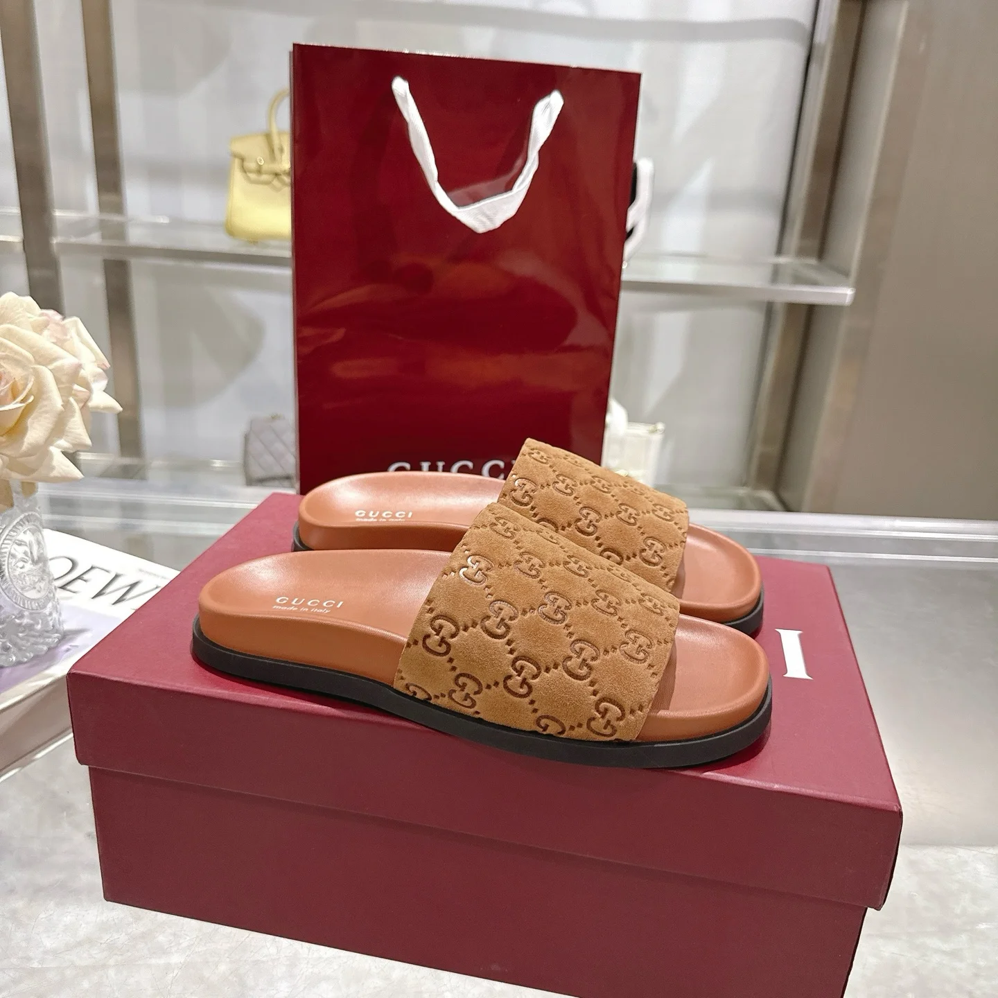 GUCCI Slides Suede Calfskin Rubber Brown-Black EU36-47 A70202609111831