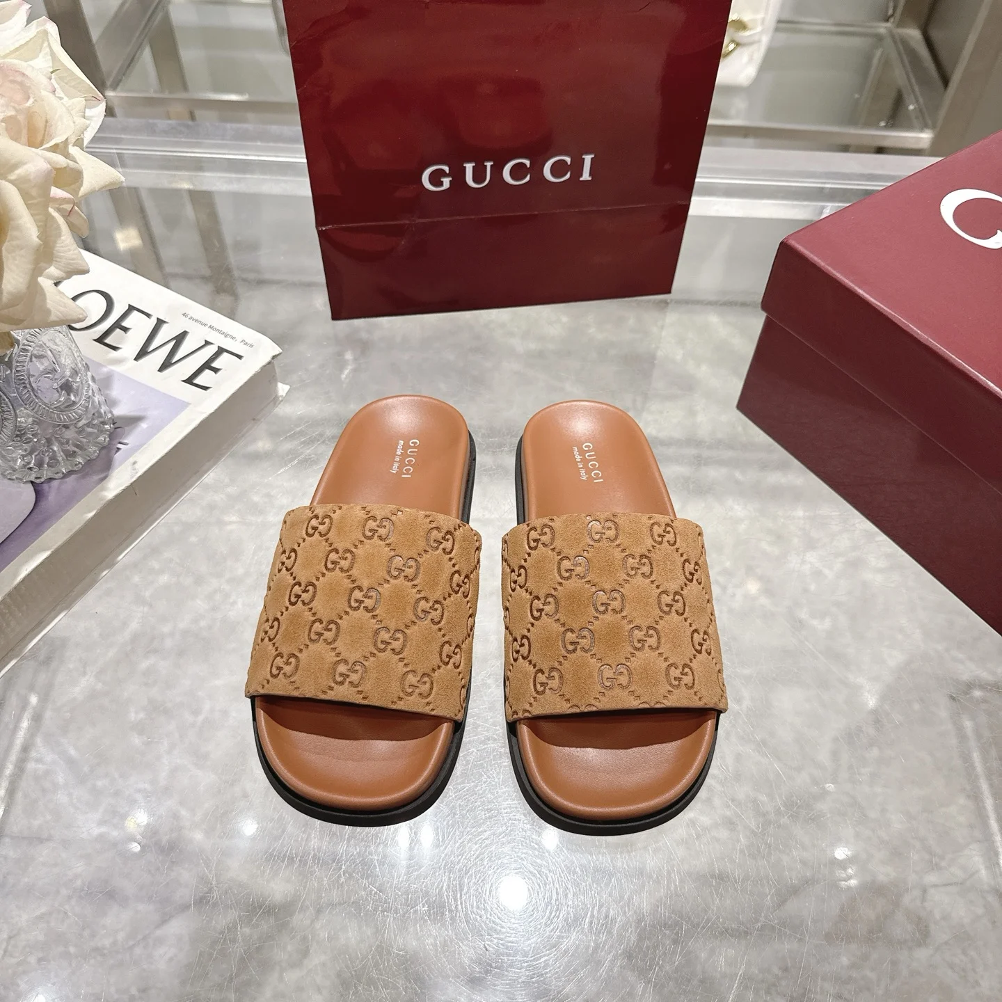 GUCCI Slides Suede Calfskin Rubber Brown-Black EU36-47 A70202609111831 - Image 2