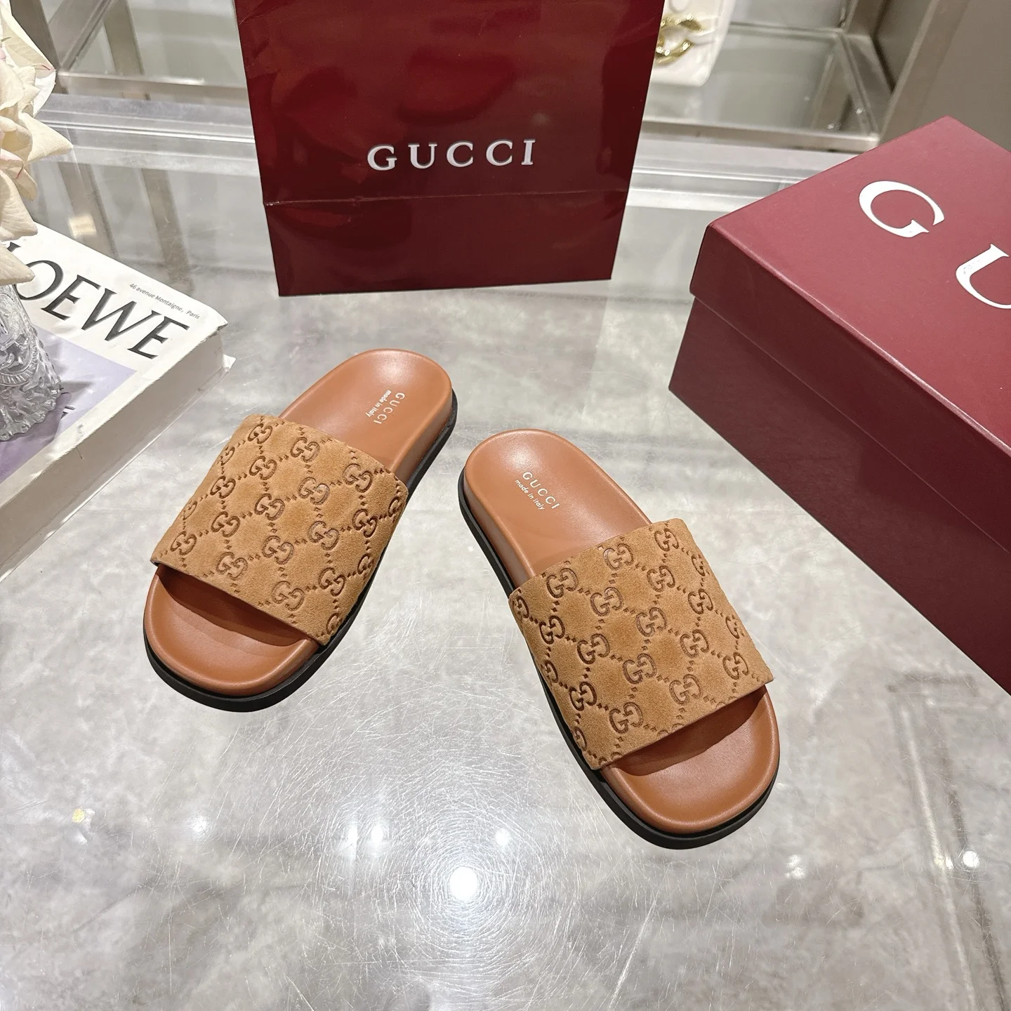 GUCCI Slides Suede Calfskin Rubber Brown-Black EU36-47 A70202609111831 - Image 4
