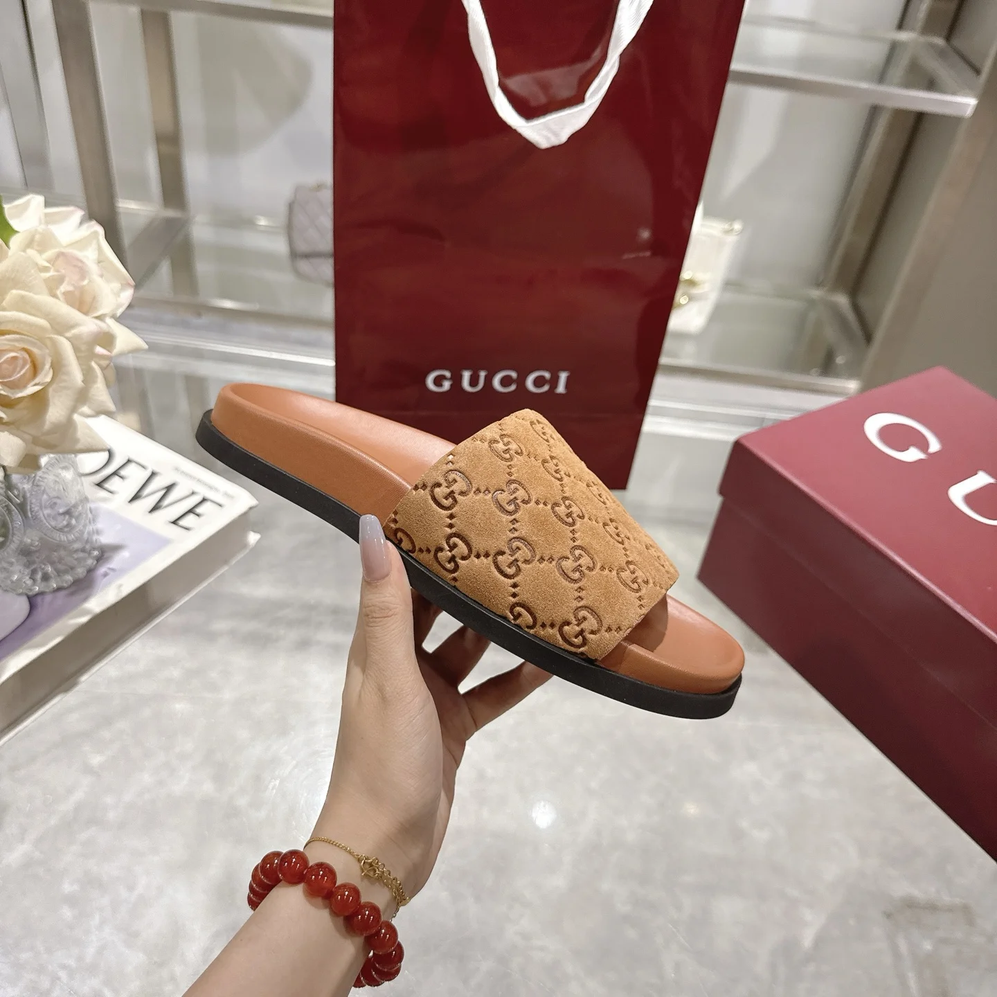 GUCCI Slides Suede Calfskin Rubber Brown-Black EU36-47 A70202609111831 - Image 5