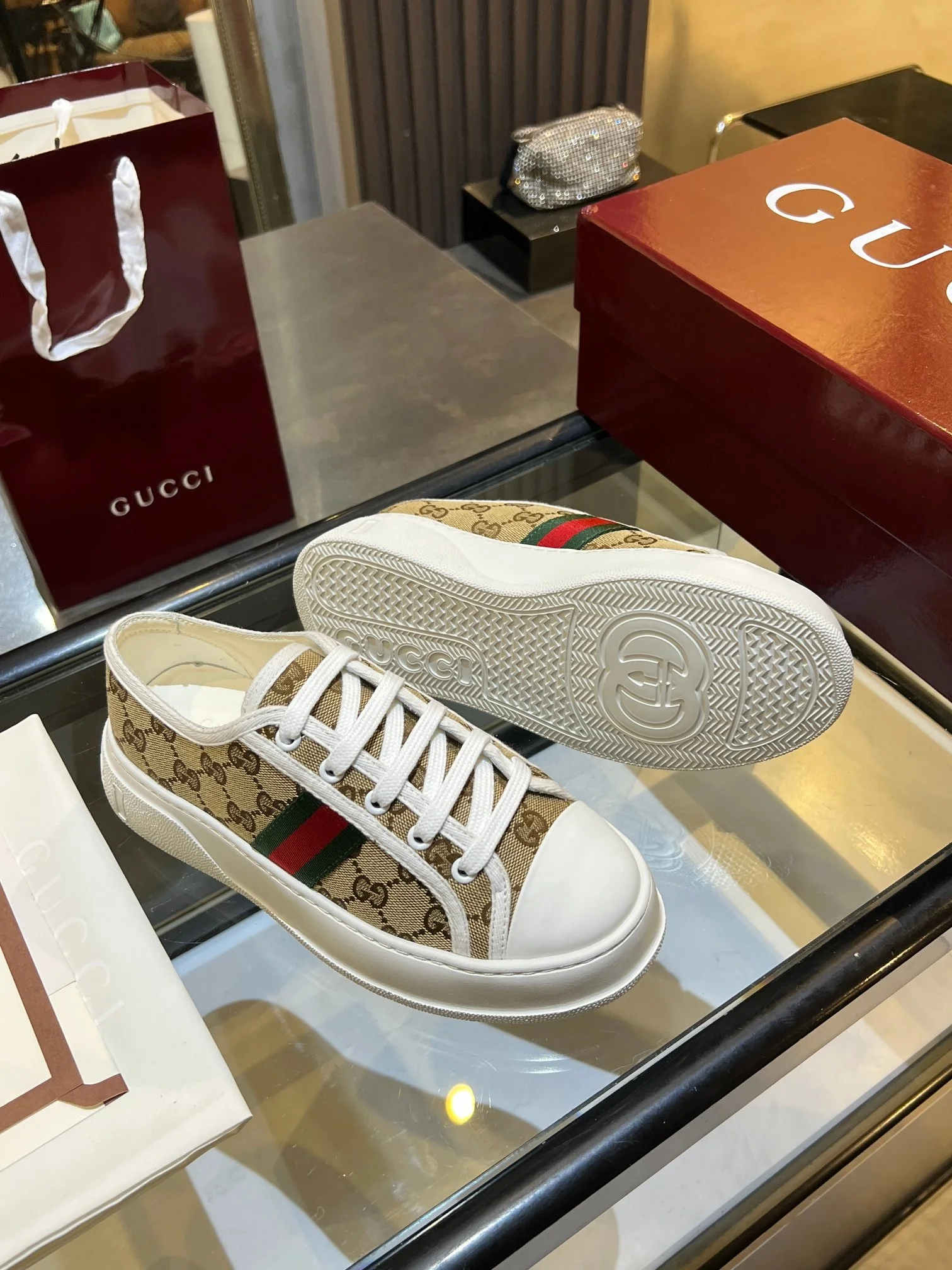 GUCCI Sneakers Calfskin Leather Beige-White EU35-45 B60202609110582 - Image 10