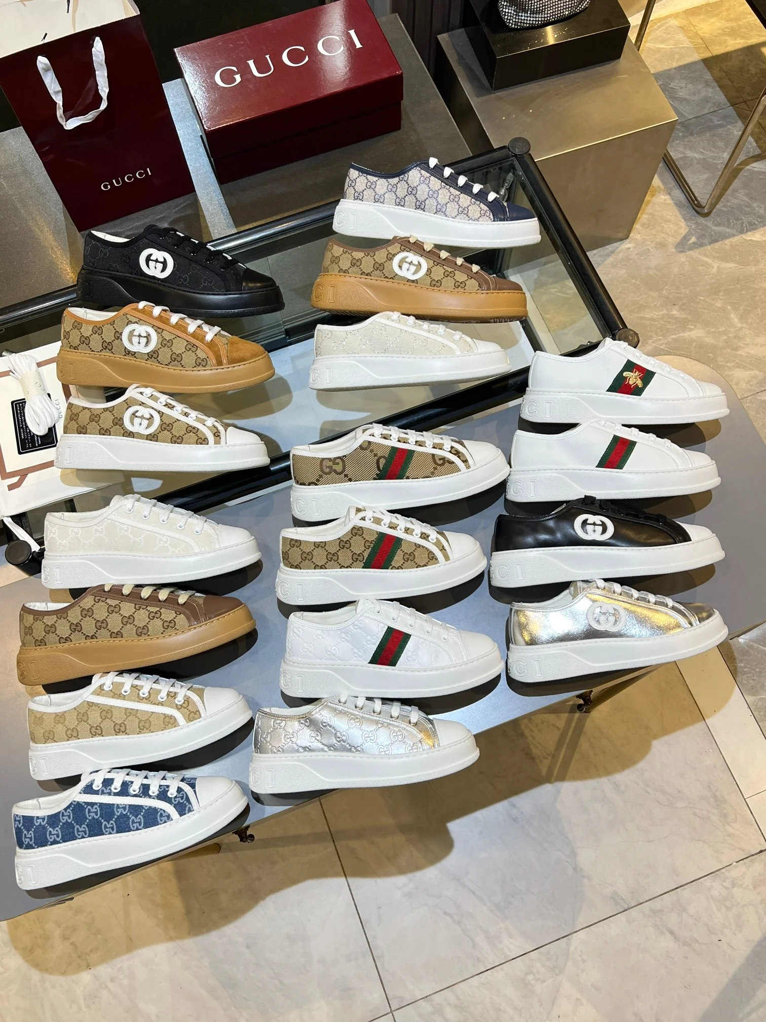 GUCCI Sneakers Calfskin Leather Beige-White EU35-45 B60202609110582 - Image 2