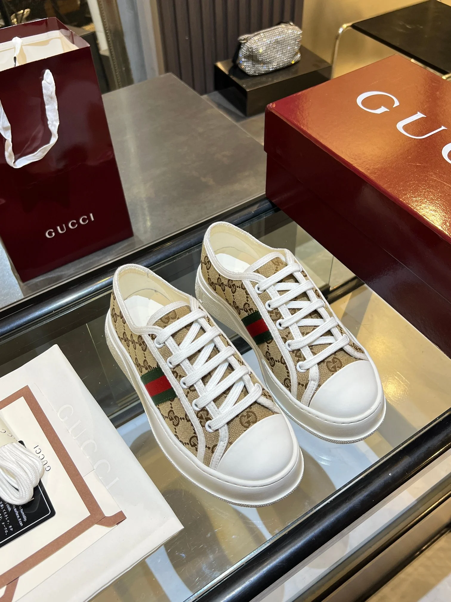 GUCCI Sneakers Calfskin Leather Beige-White EU35-45 B60202609110582 - Image 6