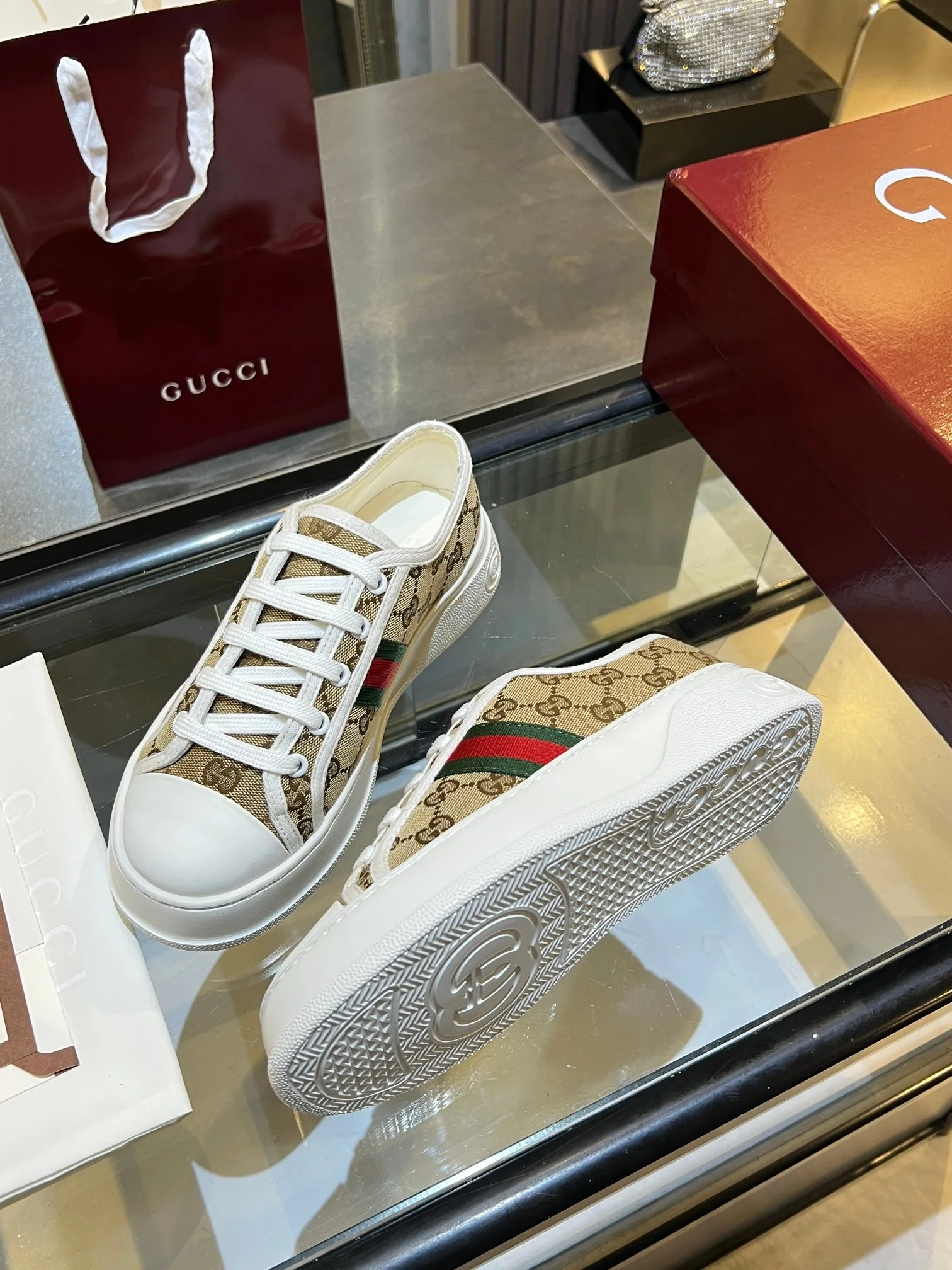 GUCCI Sneakers Calfskin Leather Beige-White EU35-45 B60202609110582 - Image 7