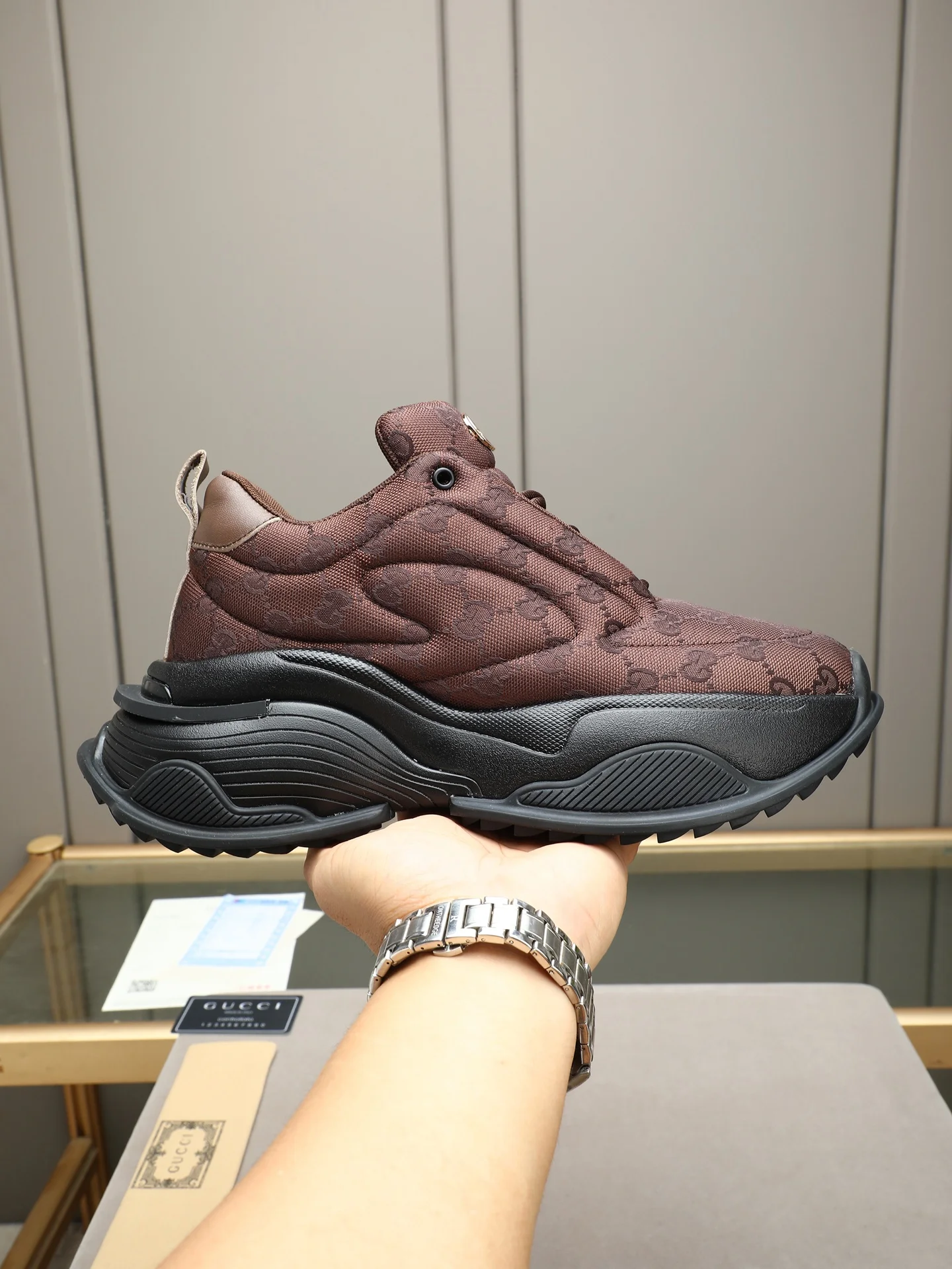 GUCCI Sneakers Canvas Rubber Brown-Black EU39-44 C10202609110717