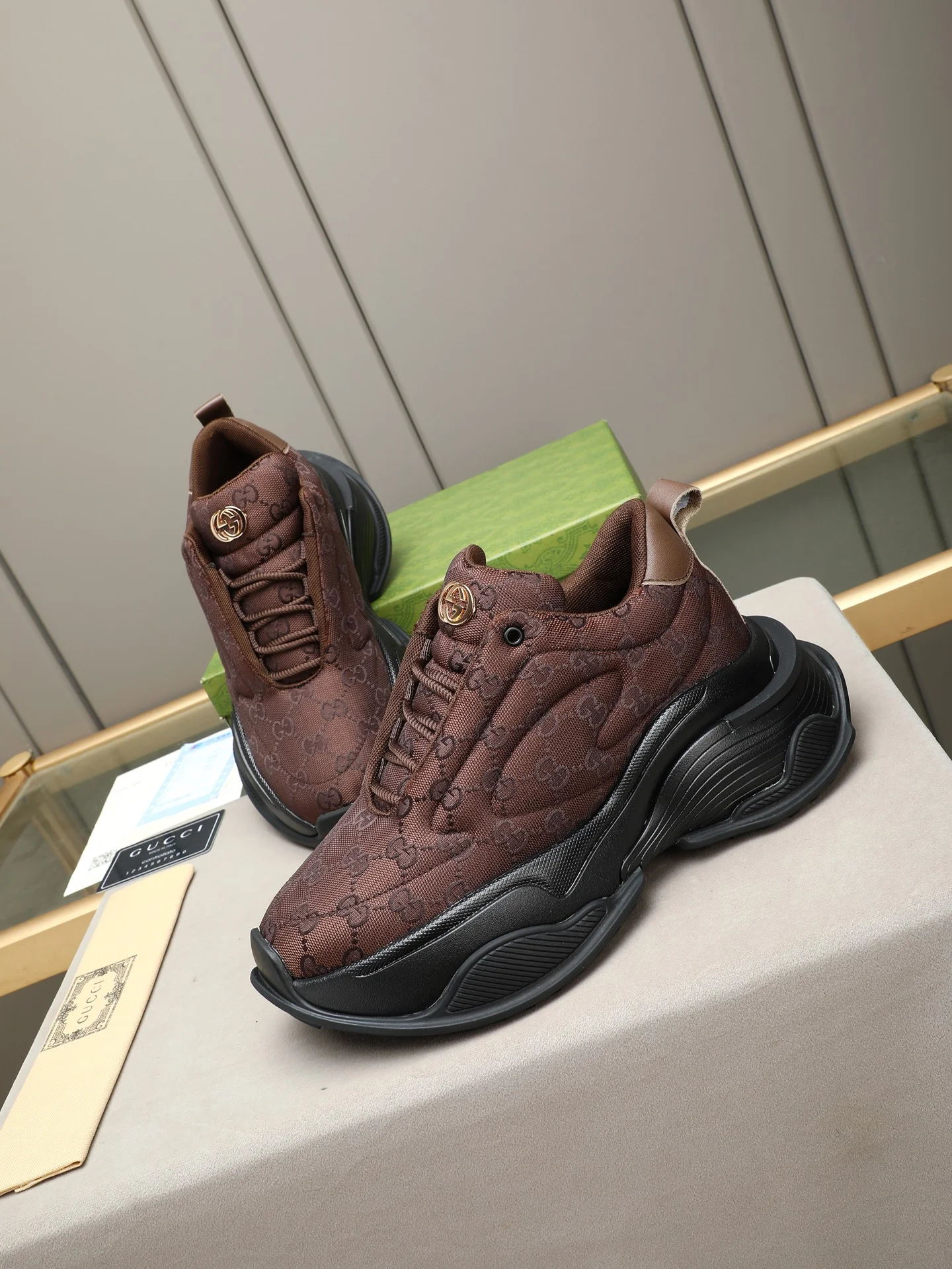GUCCI Sneakers Canvas Rubber Brown-Black EU39-44 C10202609110717 - Image 8