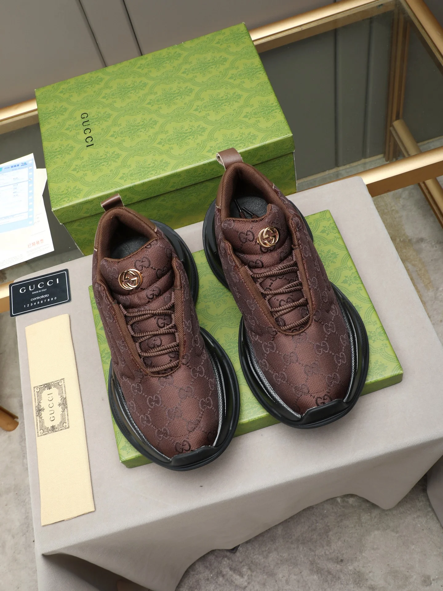 GUCCI Sneakers Canvas Rubber Brown-Black EU39-44 C10202609110717 - Image 9