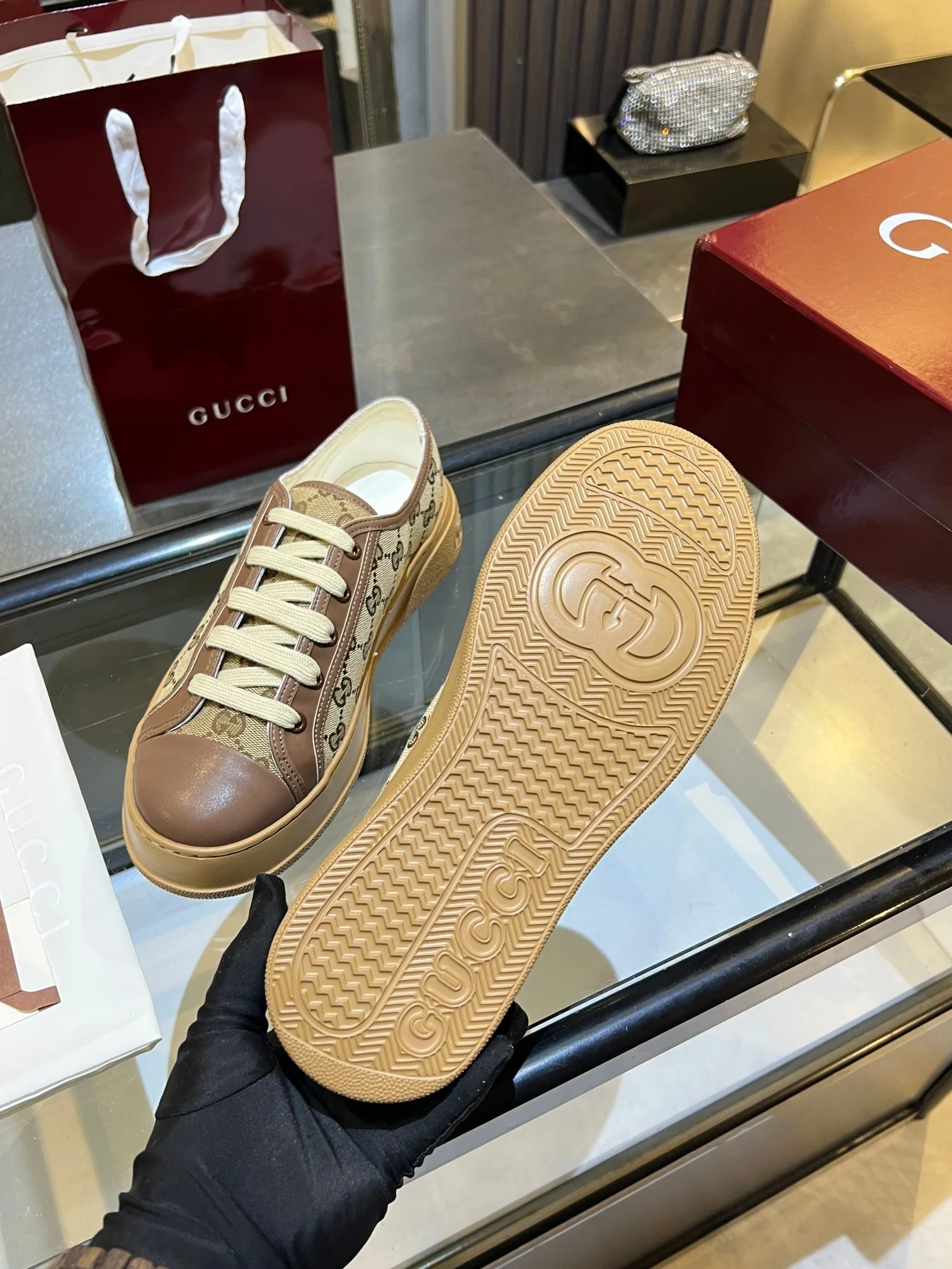 GUCCI Sneakers Canvas and Leather Brown-Beige EU35-45 B60202609110577 - Image 10