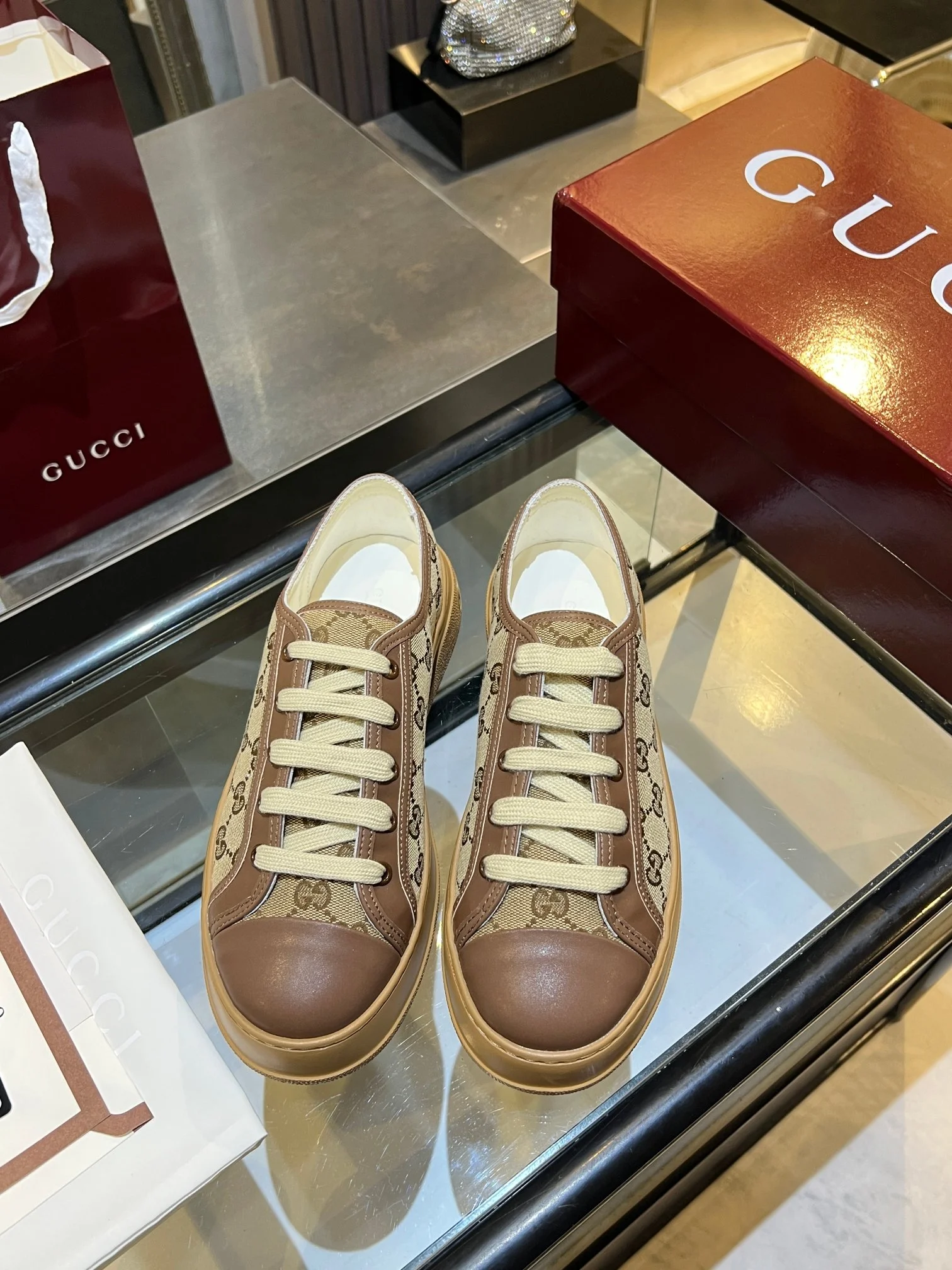 GUCCI Sneakers Canvas and Leather Brown-Beige EU35-45 B60202609110577 - Image 3