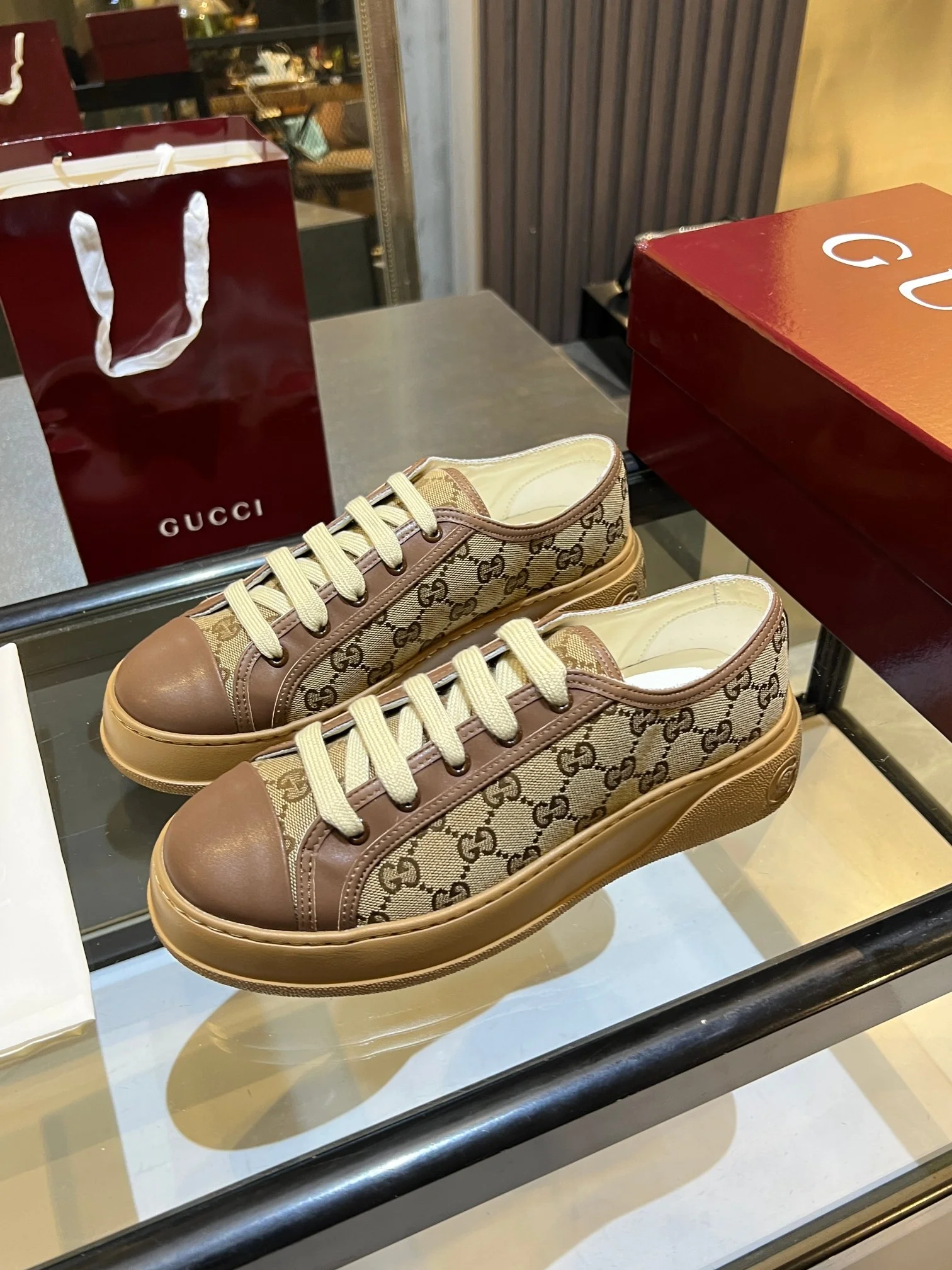 GUCCI Sneakers Canvas and Leather Brown-Beige EU35-45 B60202609110577 - Image 4