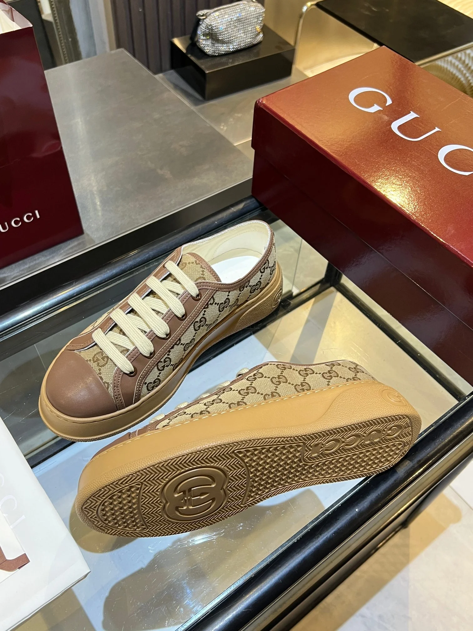 GUCCI Sneakers Canvas and Leather Brown-Beige EU35-45 B60202609110577 - Image 5