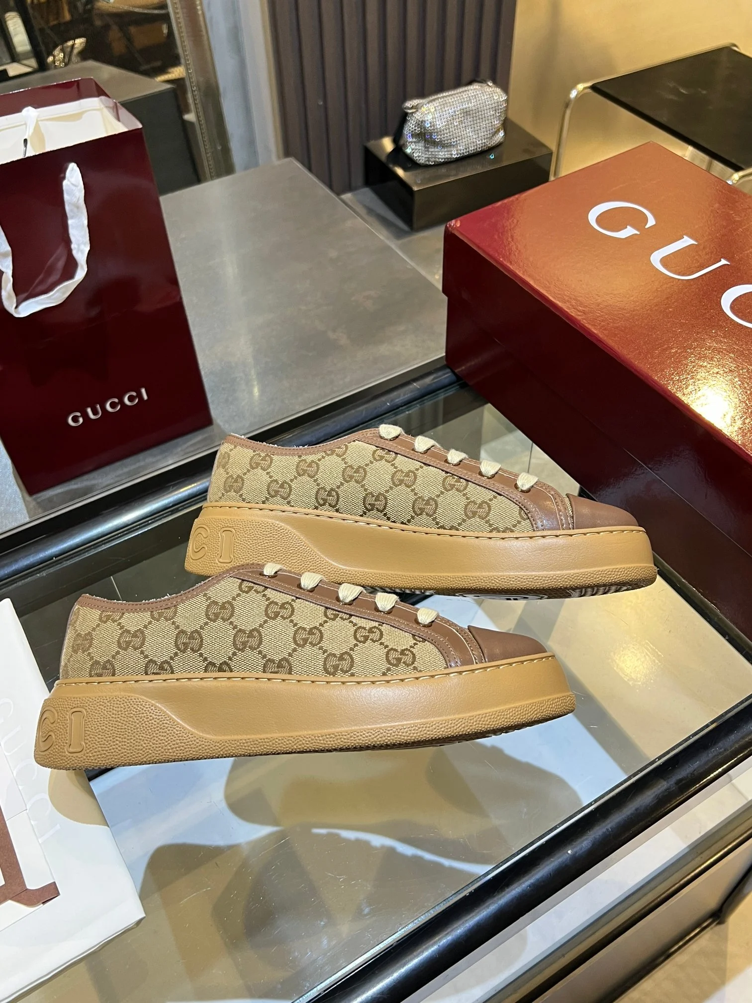 GUCCI Sneakers Canvas and Leather Brown-Beige EU35-45 B60202609110577 - Image 7