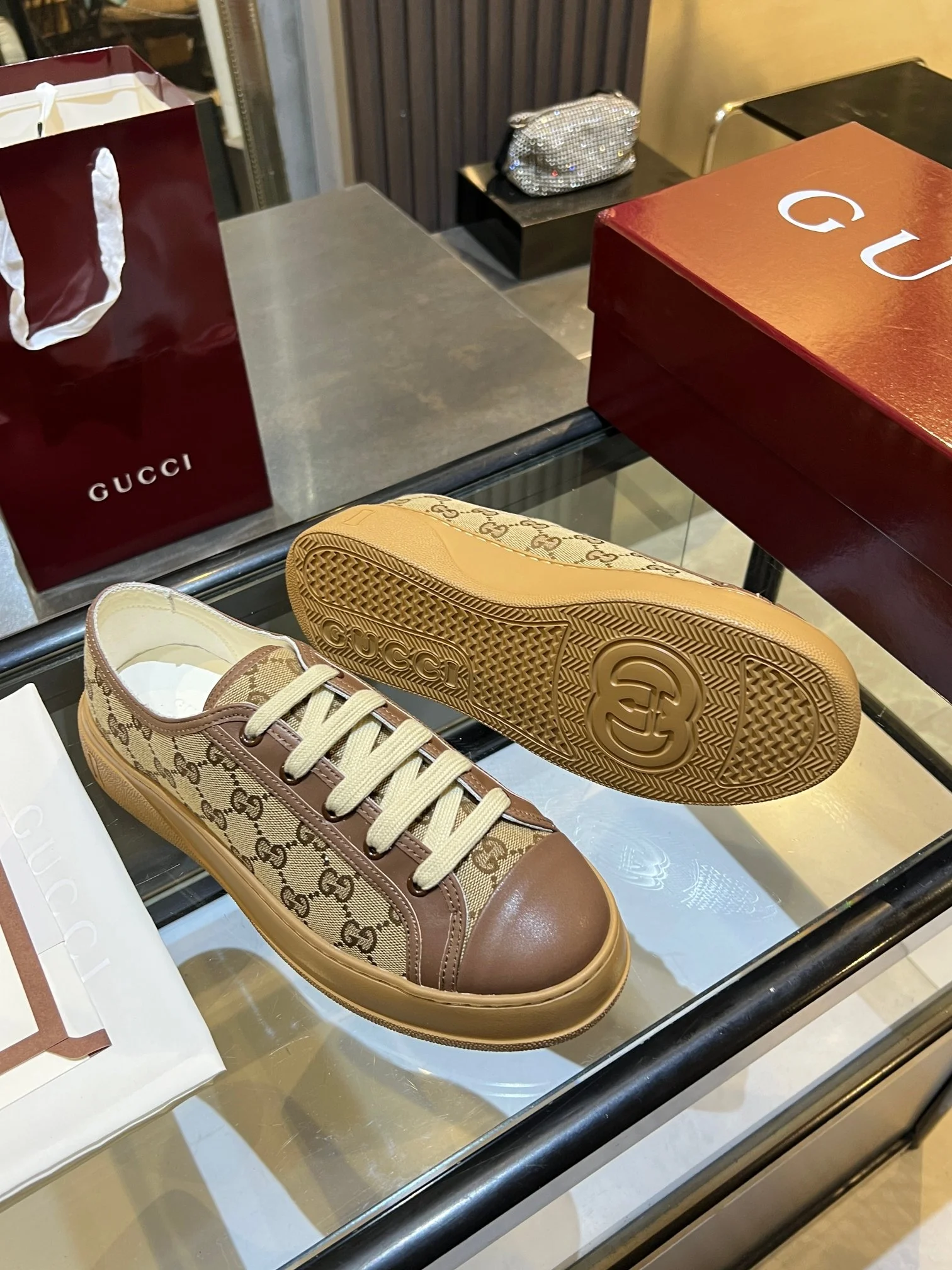GUCCI Sneakers Canvas and Leather Brown-Beige EU35-45 B60202609110577 - Image 8