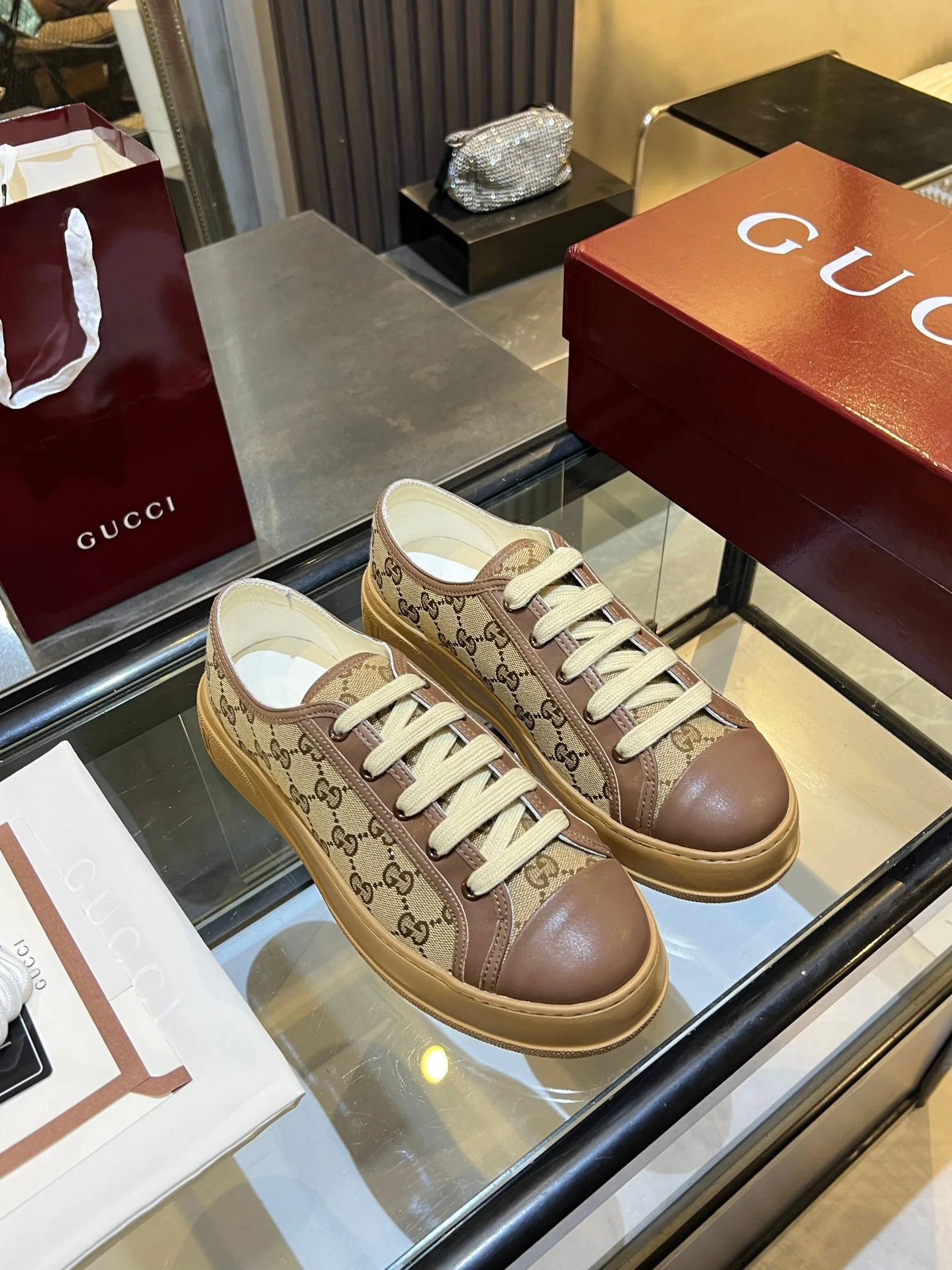 GUCCI Sneakers Canvas and Leather Brown-Beige EU35-45 B60202609110577 - Image 9