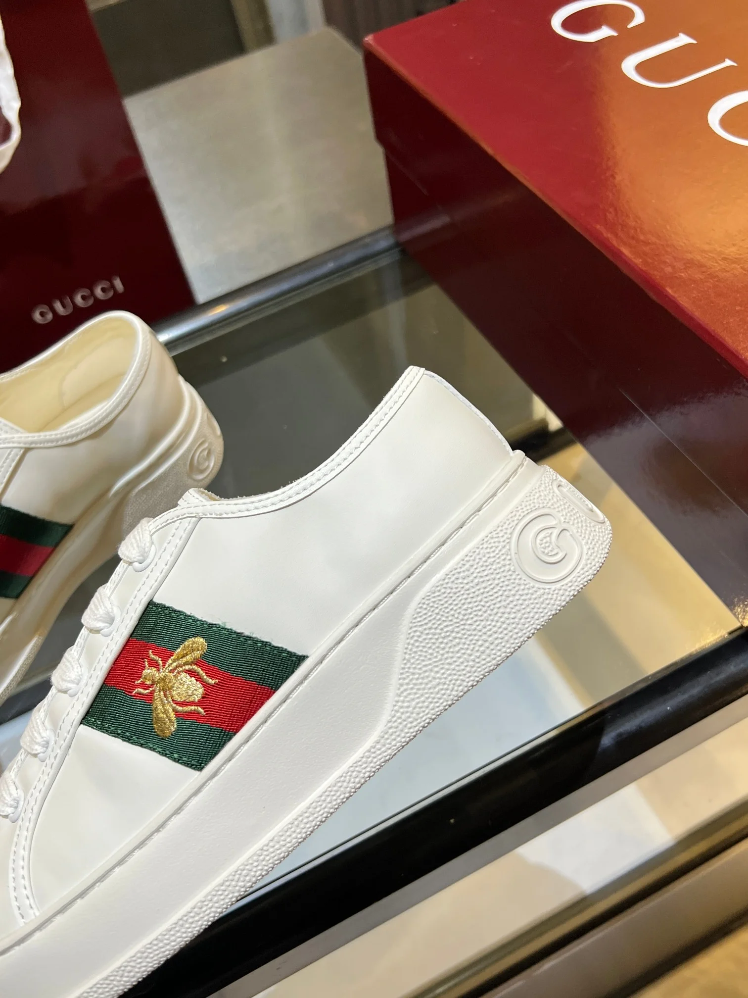 GUCCI Sneakers Jacquard Leather White-Green-Red-Gold EU35-45 B60202609110578 - Image 11
