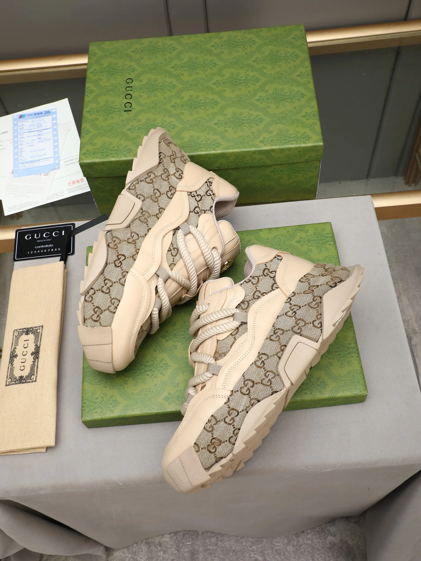 GUCCI Sneakers Leather Beige-Brown EU39-44 B90202609110723 - Image 9