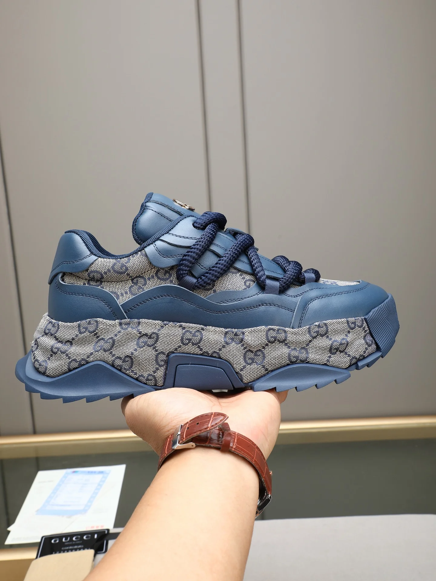 GUCCI Sneakers Leather Blue-Gray EU39-44 B90202609110721