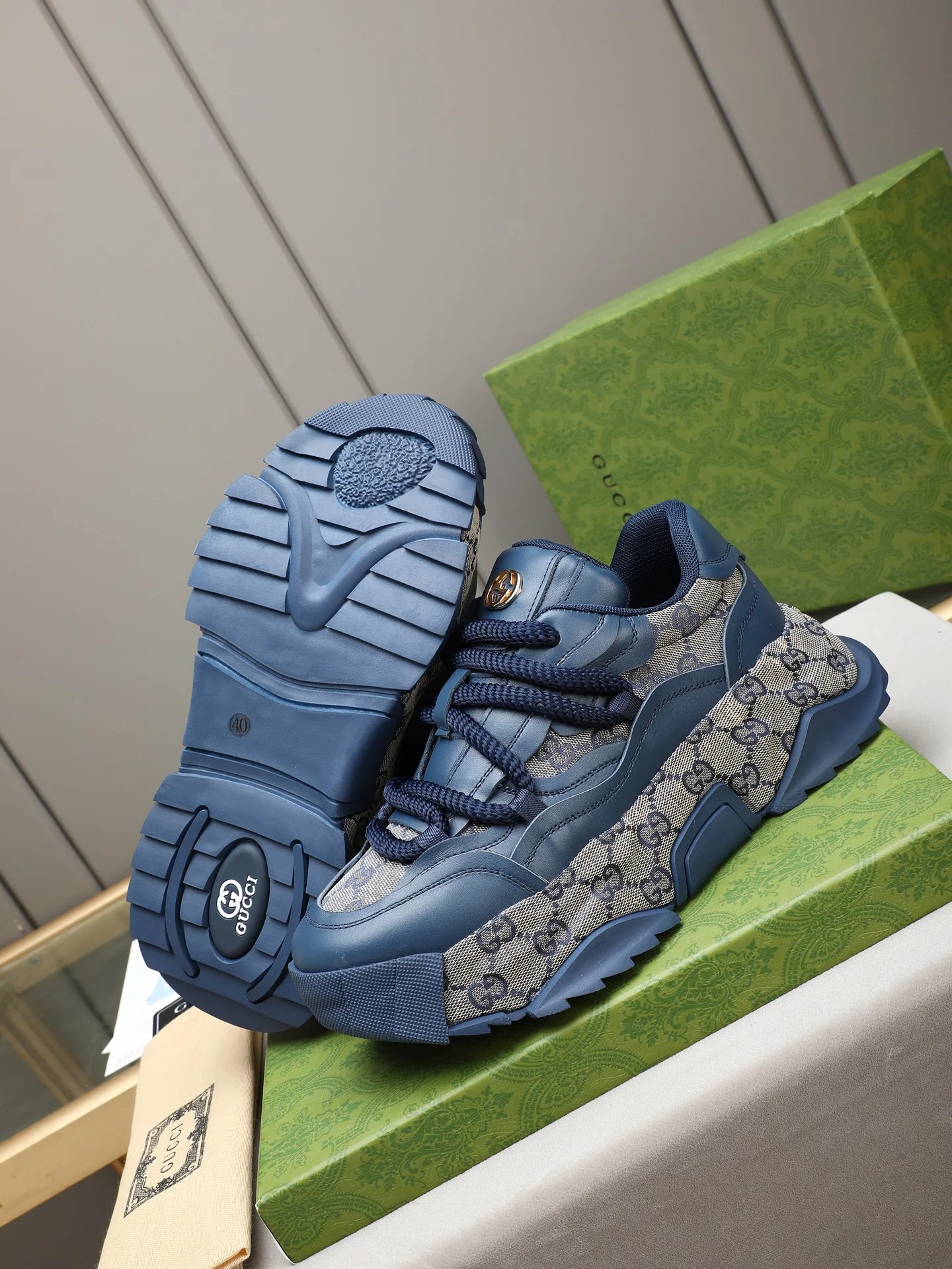 GUCCI Sneakers Leather Blue-Gray EU39-44 B90202609110721 - Image 3