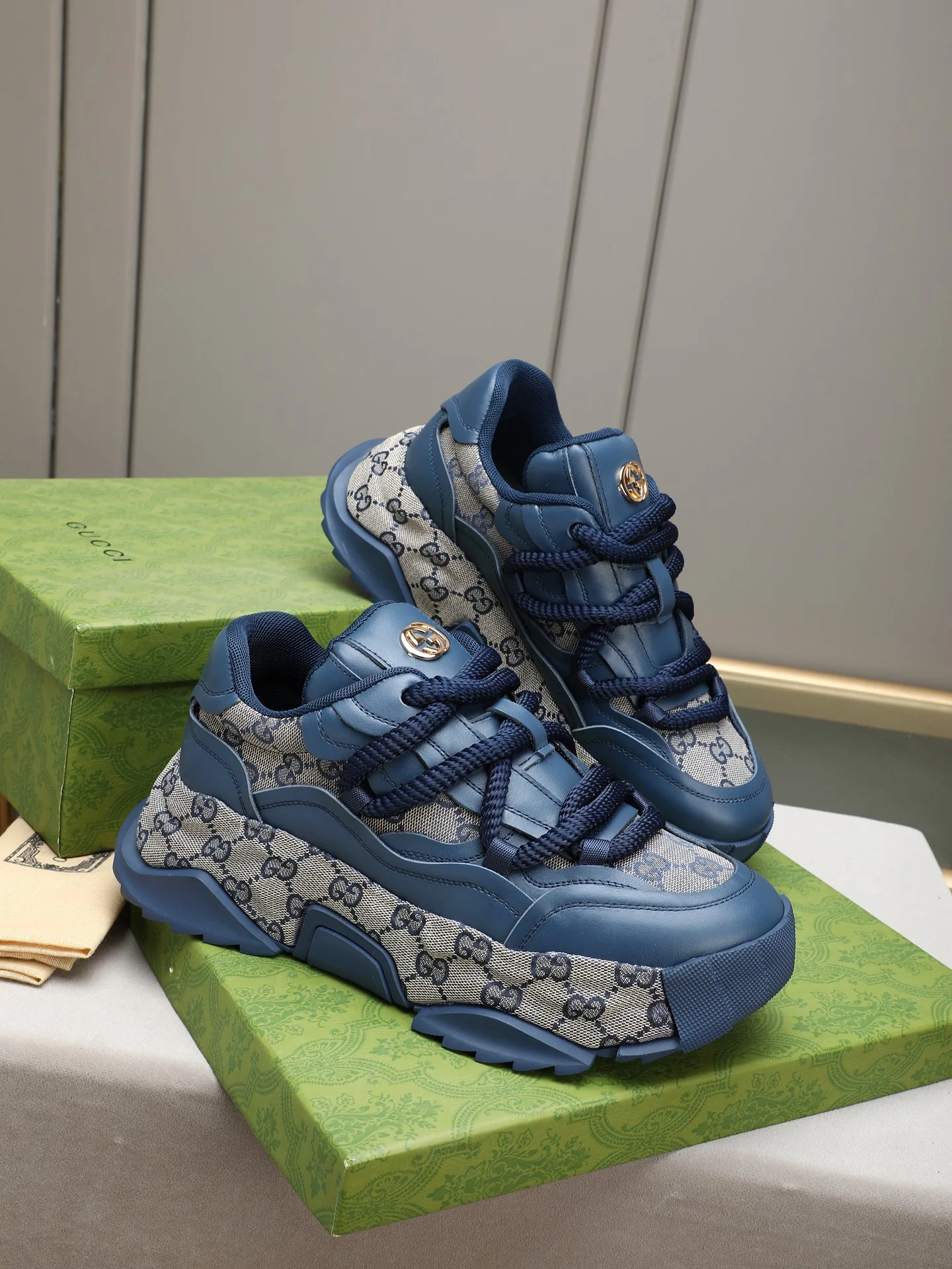 GUCCI Sneakers Leather Blue-Gray EU39-44 B90202609110721 - Image 4