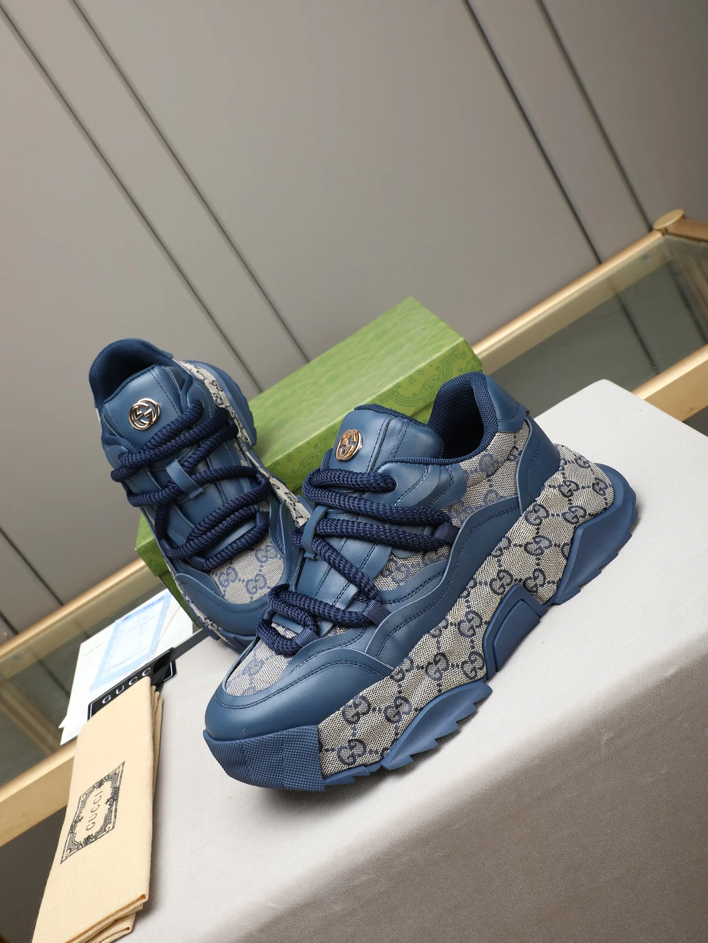 GUCCI Sneakers Leather Blue-Gray EU39-44 B90202609110721 - Image 7