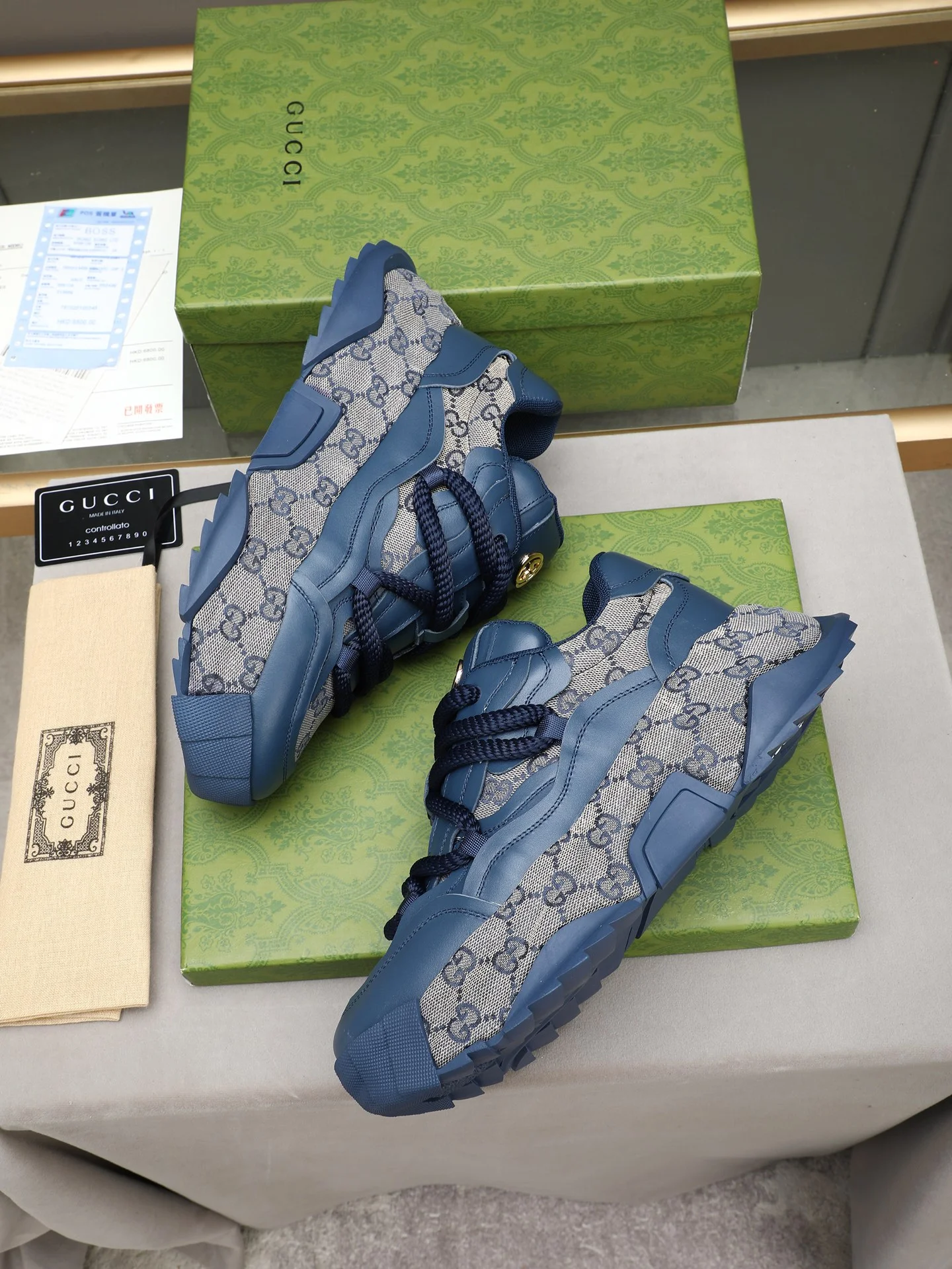 GUCCI Sneakers Leather Blue-Gray EU39-44 B90202609110721 - Image 8