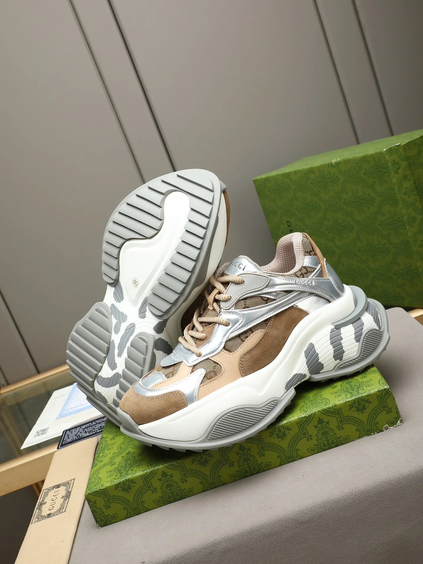 GUCCI Sneakers Leather White-Brown EU39-44 C40202609112009 - Image 3