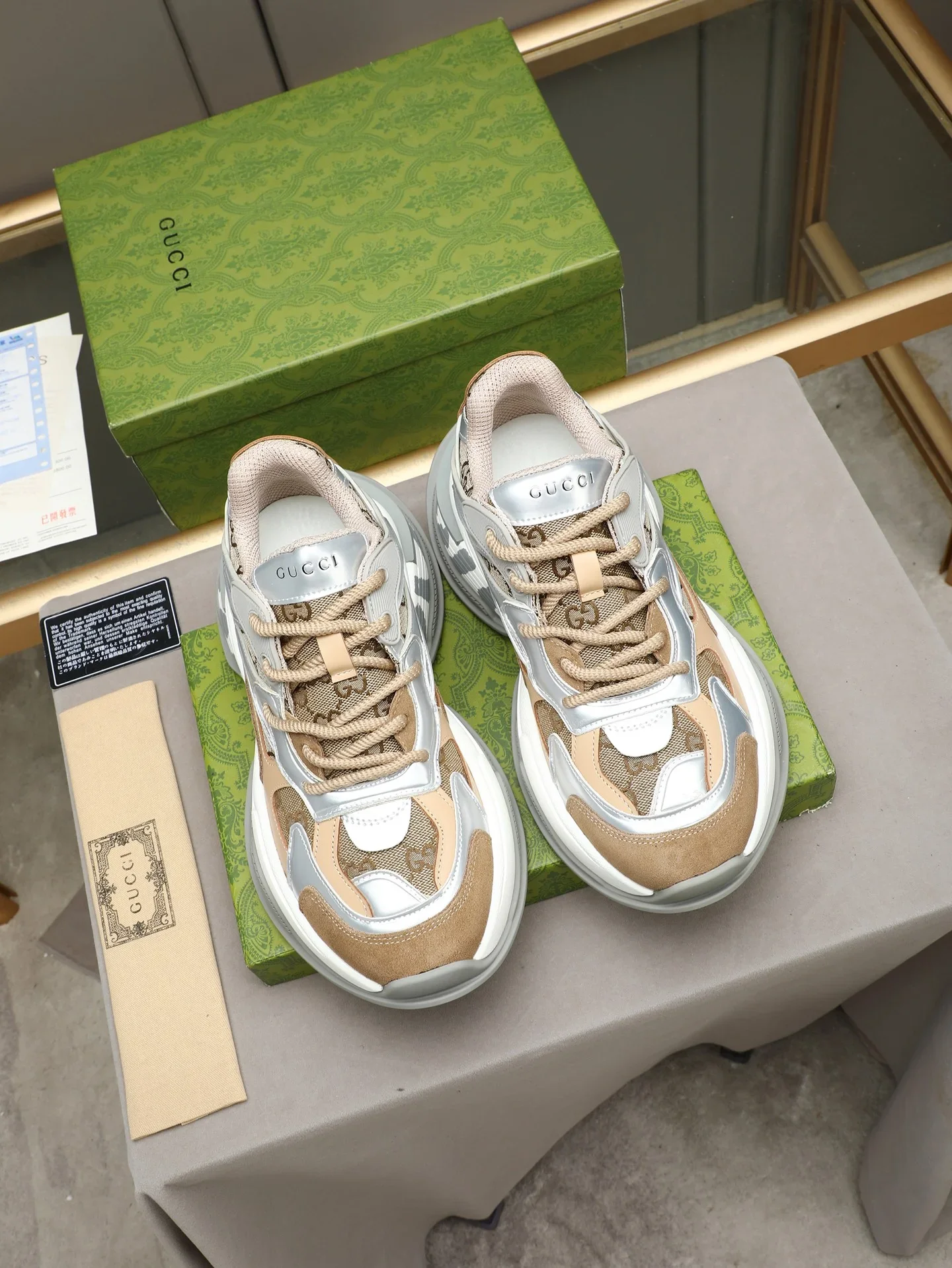 GUCCI Sneakers Leather White-Brown EU39-44 C40202609112009 - Image 8