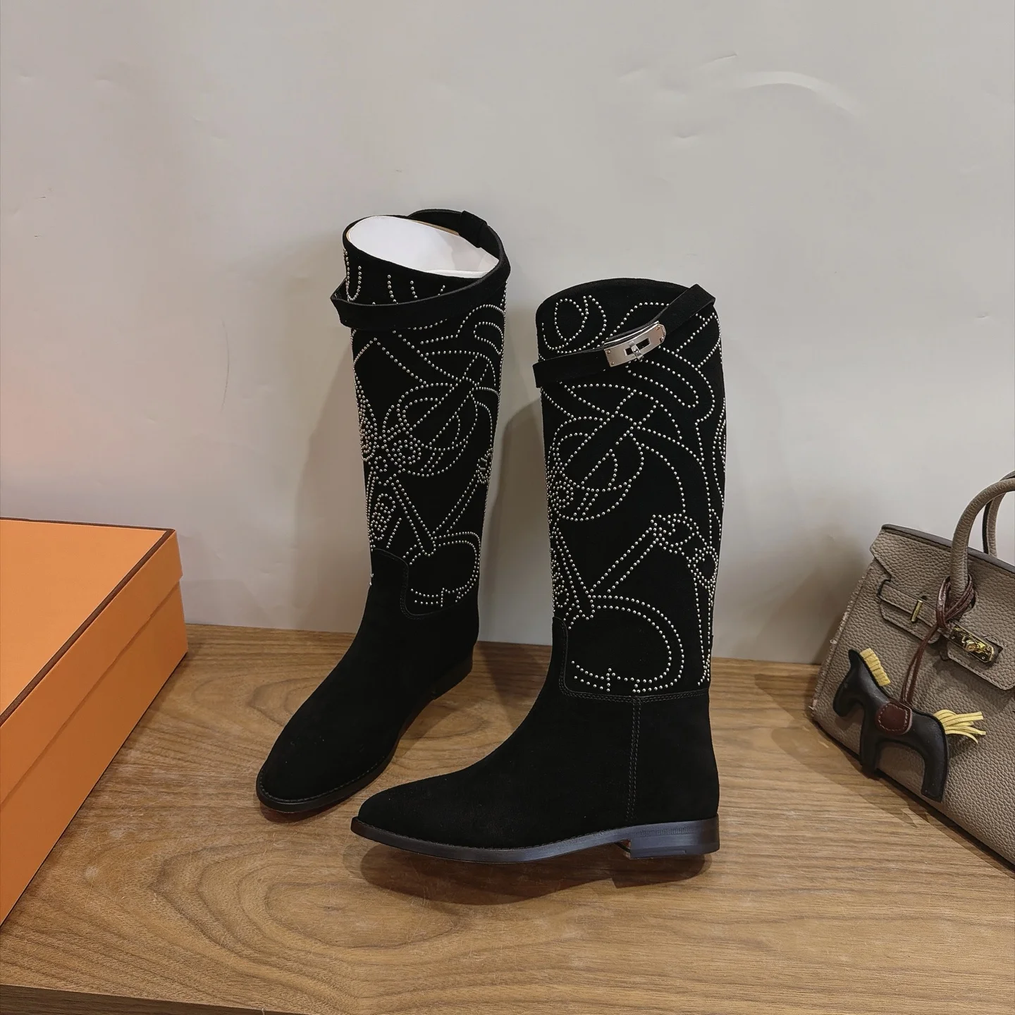HERMES Boots Calfskin Leather Black-Silver EU35-42 A010202609111467 - Image 2