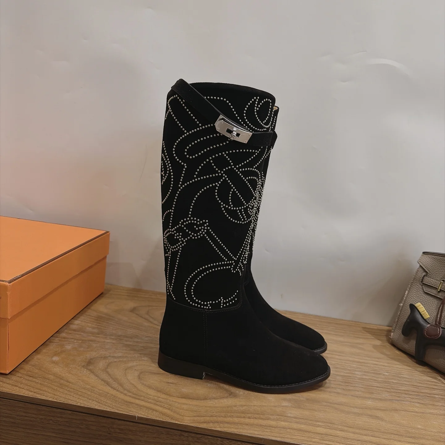 HERMES Boots Calfskin Leather Black-Silver EU35-42 A010202609111467 - Image 4
