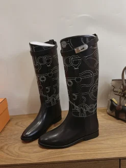 HERMES Boots Calfskin Leather Black-White EU35-42 A010202609111471