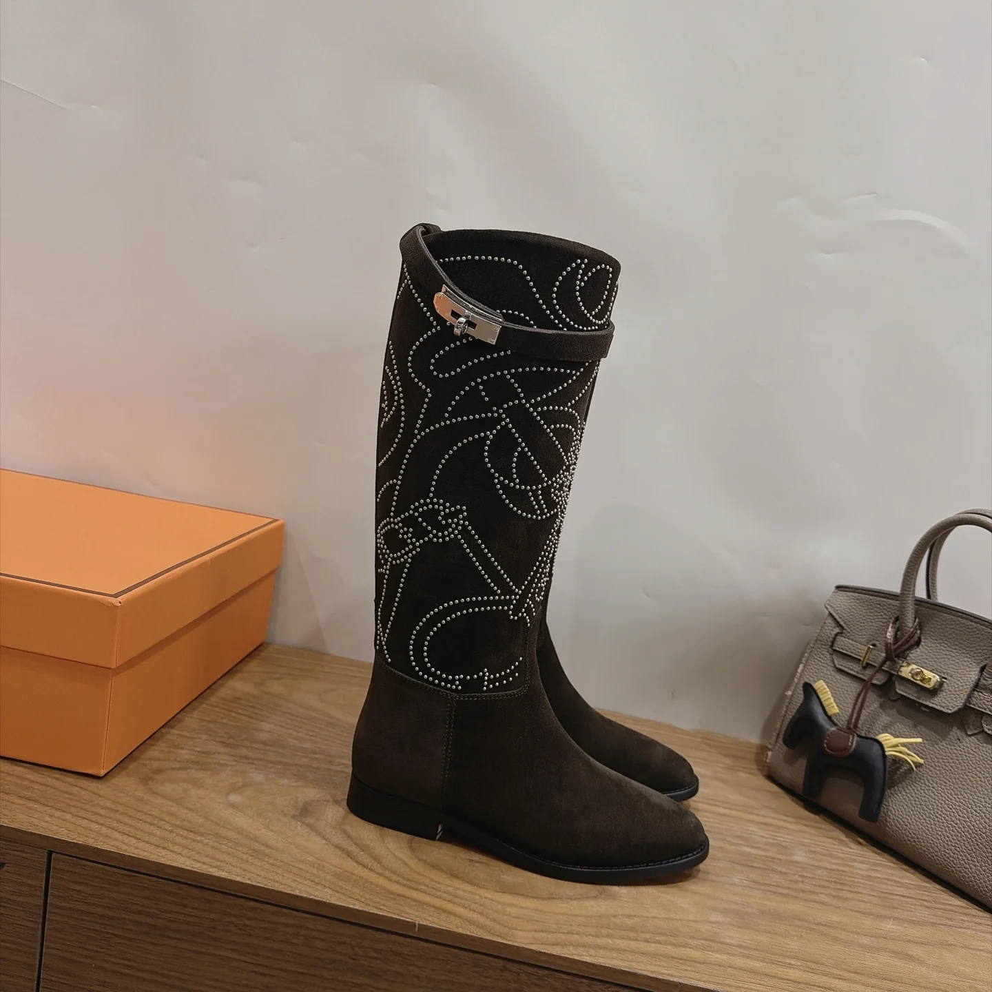 HERMES Boots Calfskin Leather Brown-Silver EU35-42 A010202609111468 - Image 3