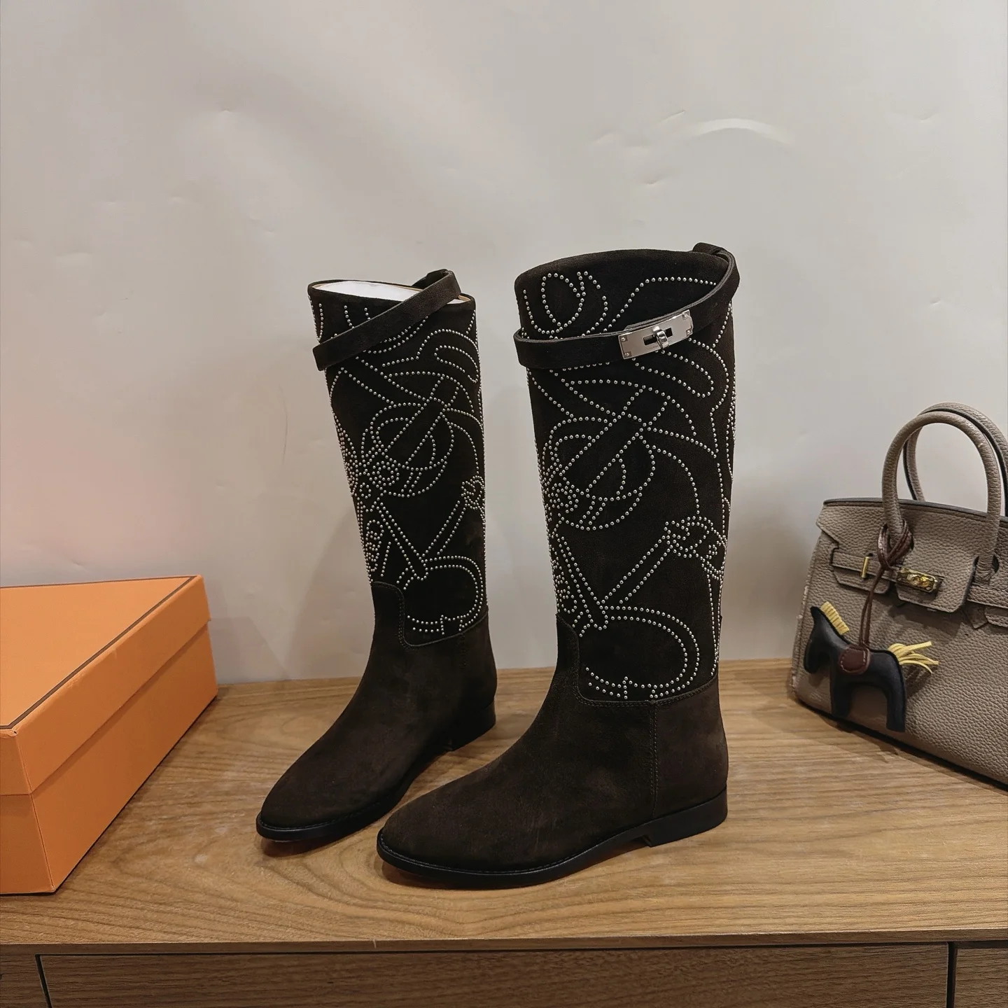 HERMES Boots Calfskin Leather Brown-Silver EU35-42 A010202609111468 - Image 4