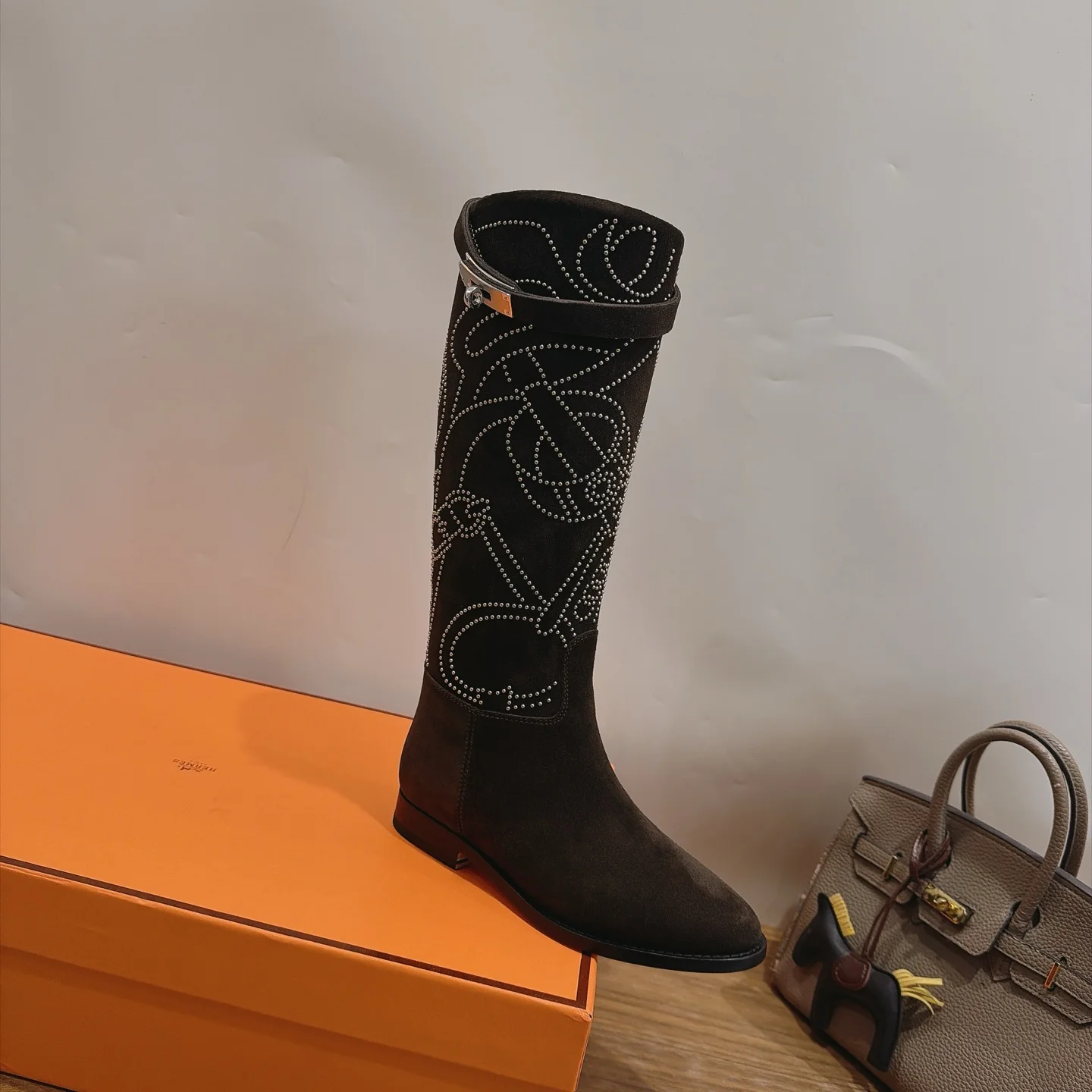 HERMES Boots Calfskin Leather Brown-Silver EU35-42 A010202609111468 - Image 5