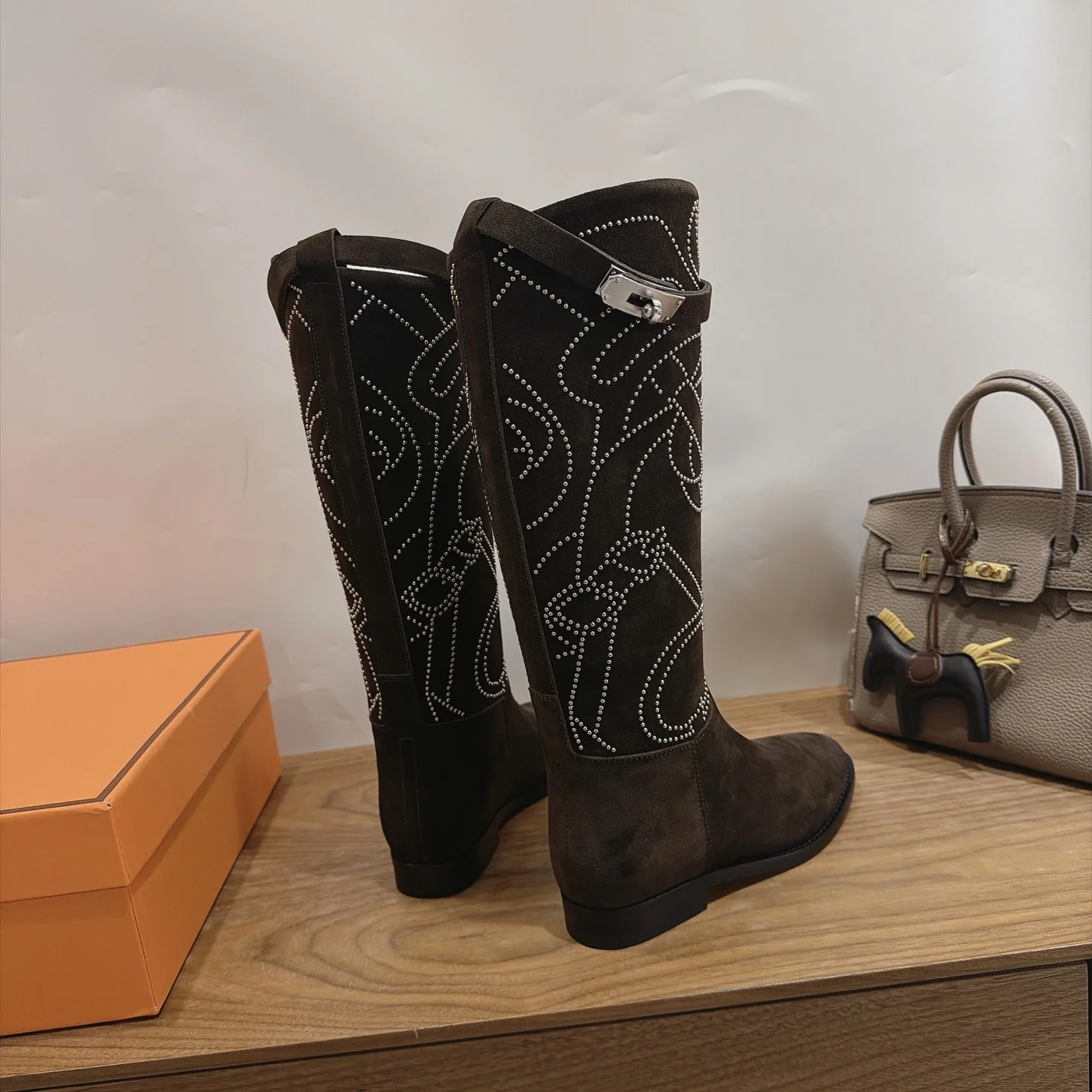 HERMES Boots Calfskin Leather Brown-Silver EU35-42 A010202609111468 - Image 6