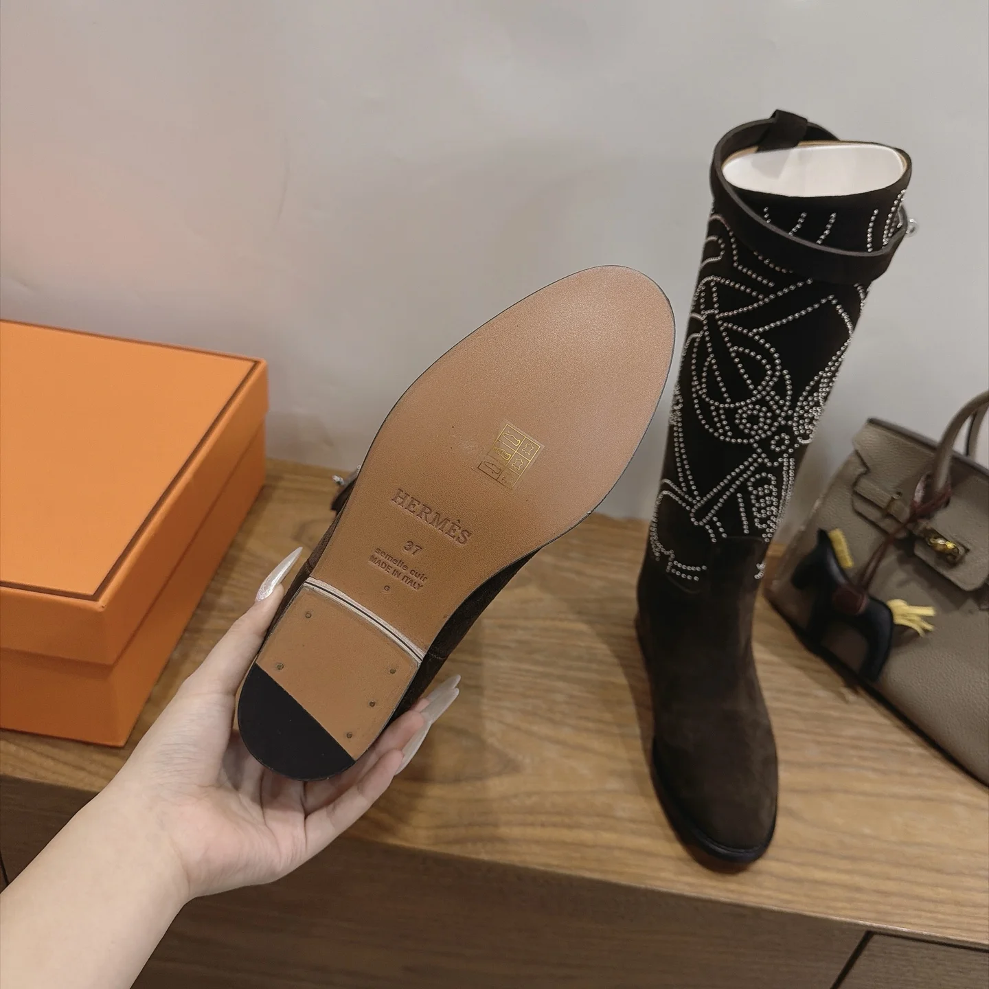 HERMES Boots Calfskin Leather Brown-Silver EU35-42 A010202609111468 - Image 8