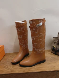 HERMES Boots Calfskin Leather Brown-White EU35-42 A010202609111469