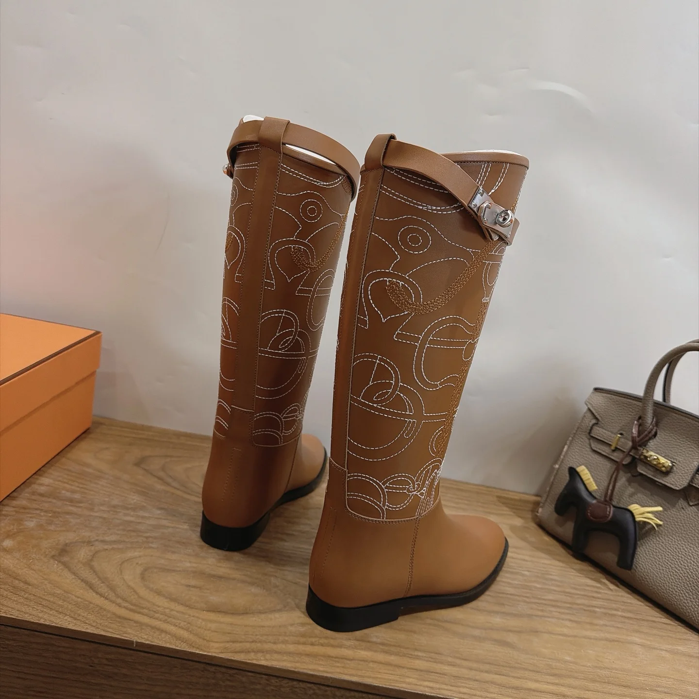 HERMES Boots Calfskin Leather Brown-White EU35-42 A010202609111469 - Image 5
