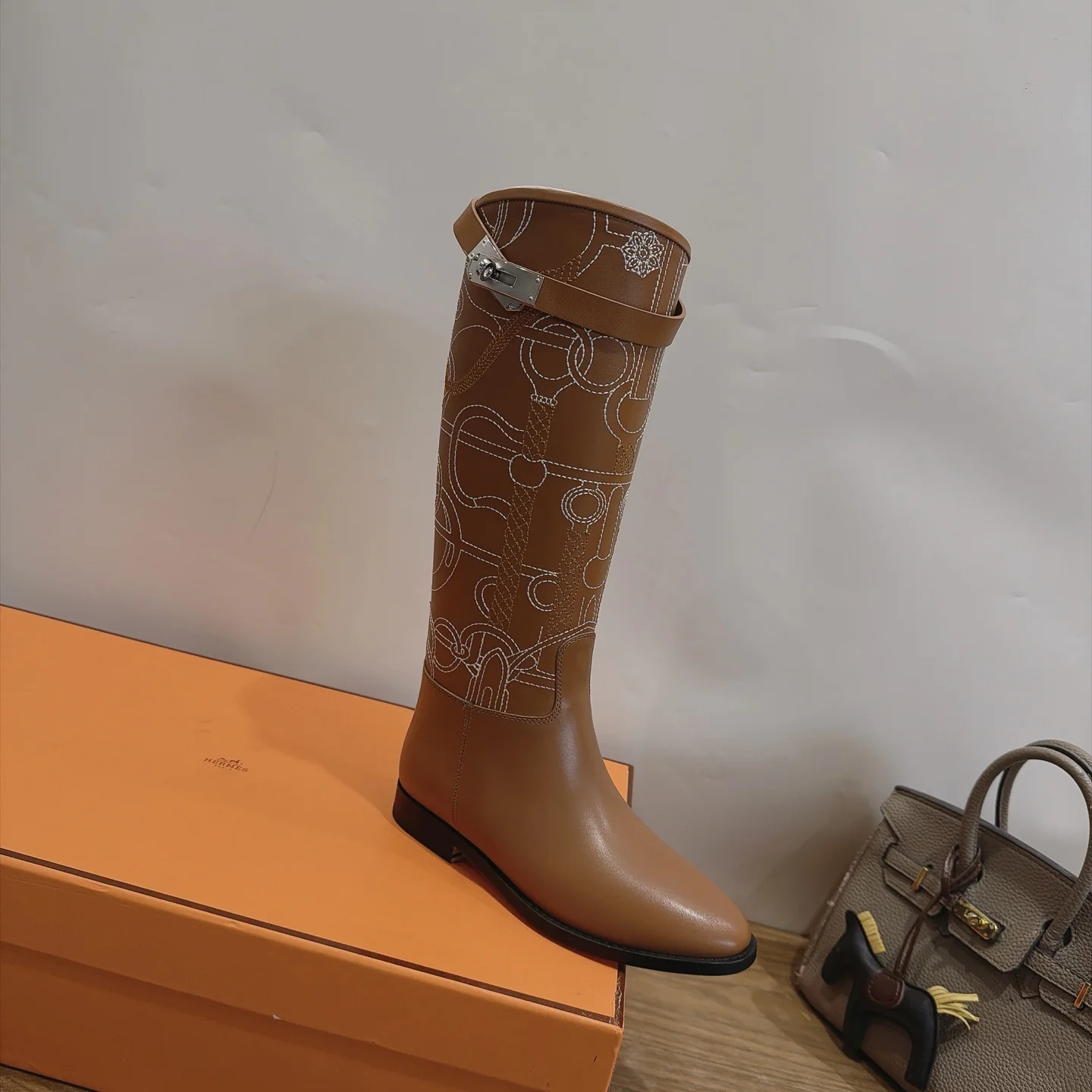 HERMES Boots Calfskin Leather Brown-White EU35-42 A010202609111469 - Image 6