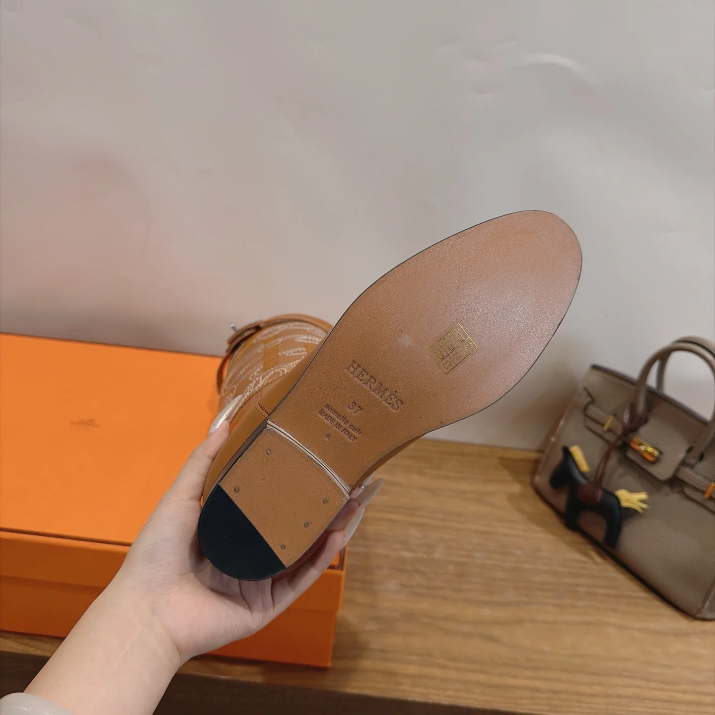 HERMES Boots Calfskin Leather Brown-White EU35-42 A010202609111469 - Image 8