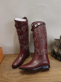 Alternative view of HERMES Boots Calfskin Leather Burgundy-White EU35-42 A010202609111470