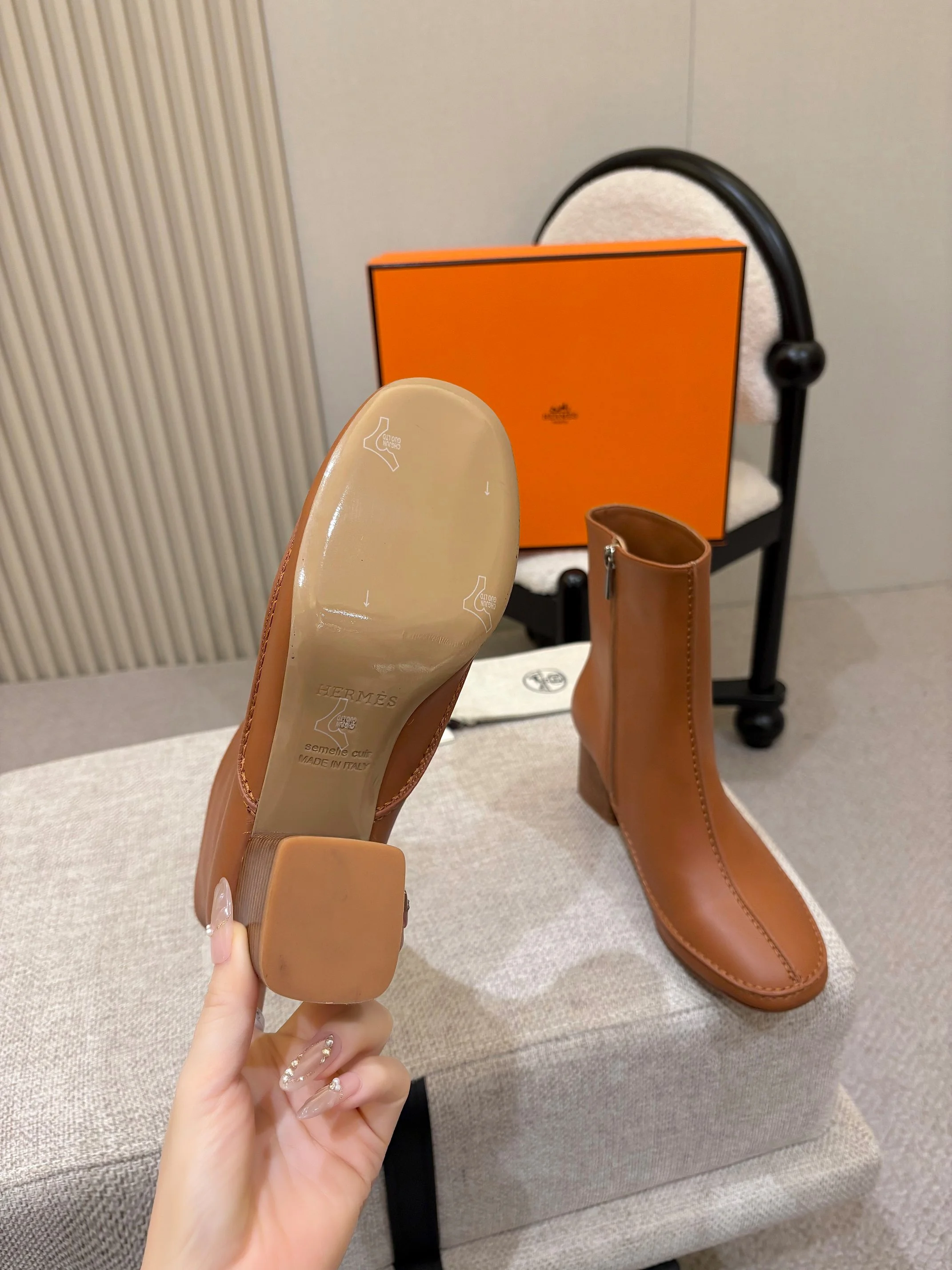 HERMES Boots Leather Brown EU35-41 C50202609110558 - Image 10