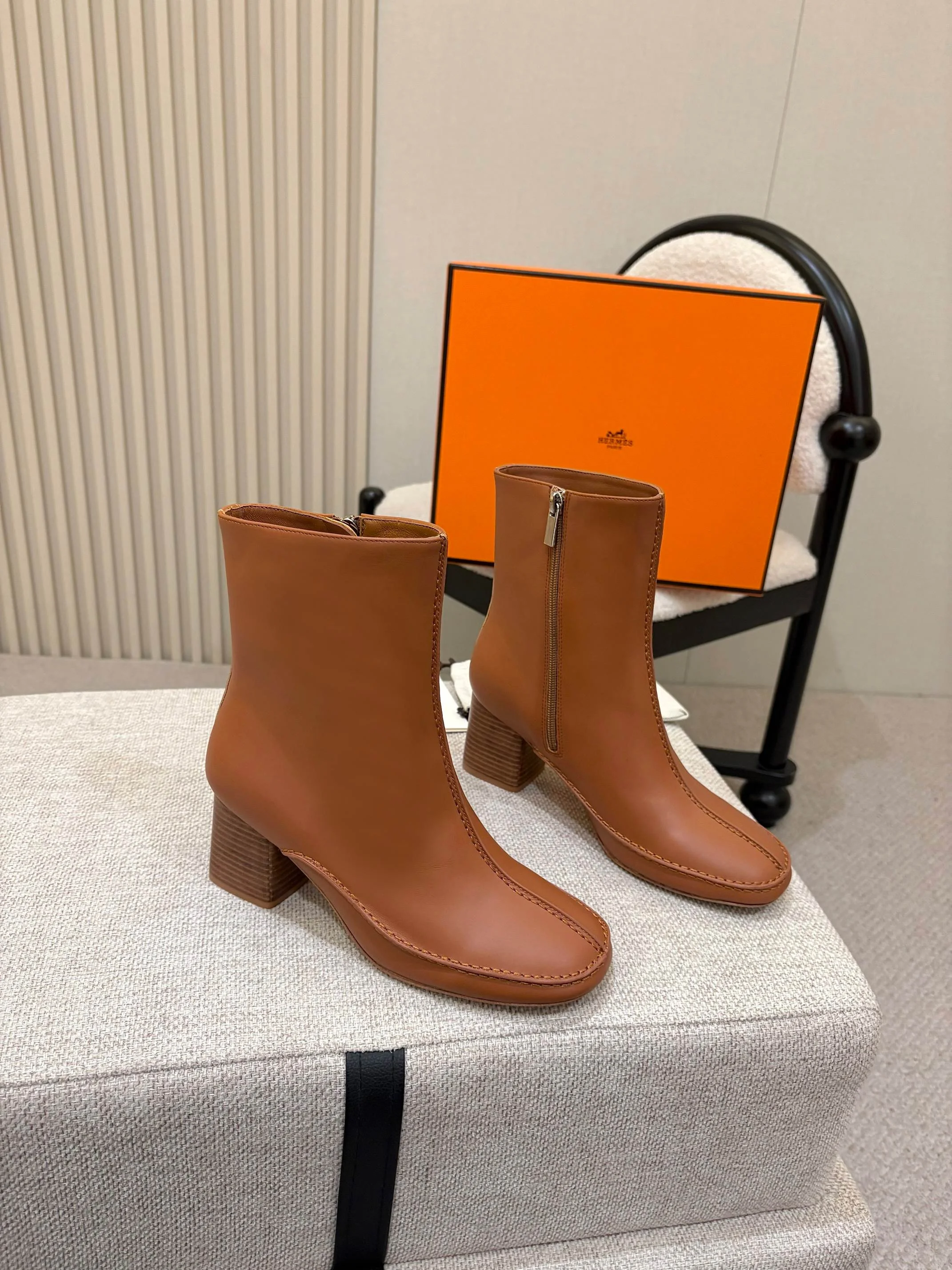 HERMES Boots Leather Brown EU35-41 C50202609110558 - Image 5