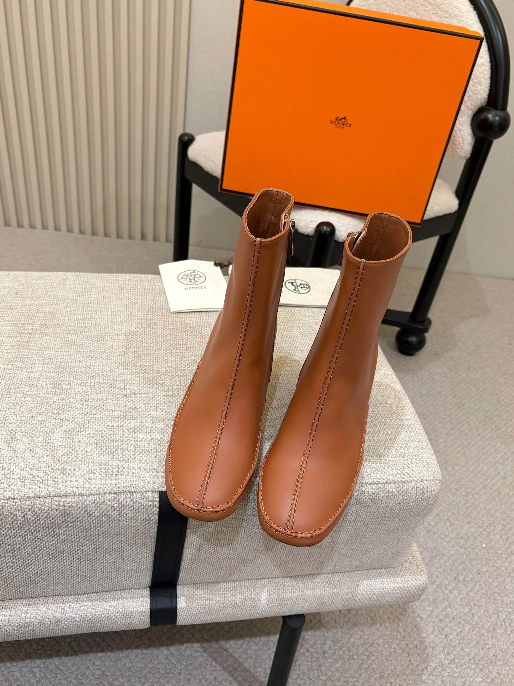 HERMES Boots Leather Brown EU35-41 C50202609110558 - Image 8