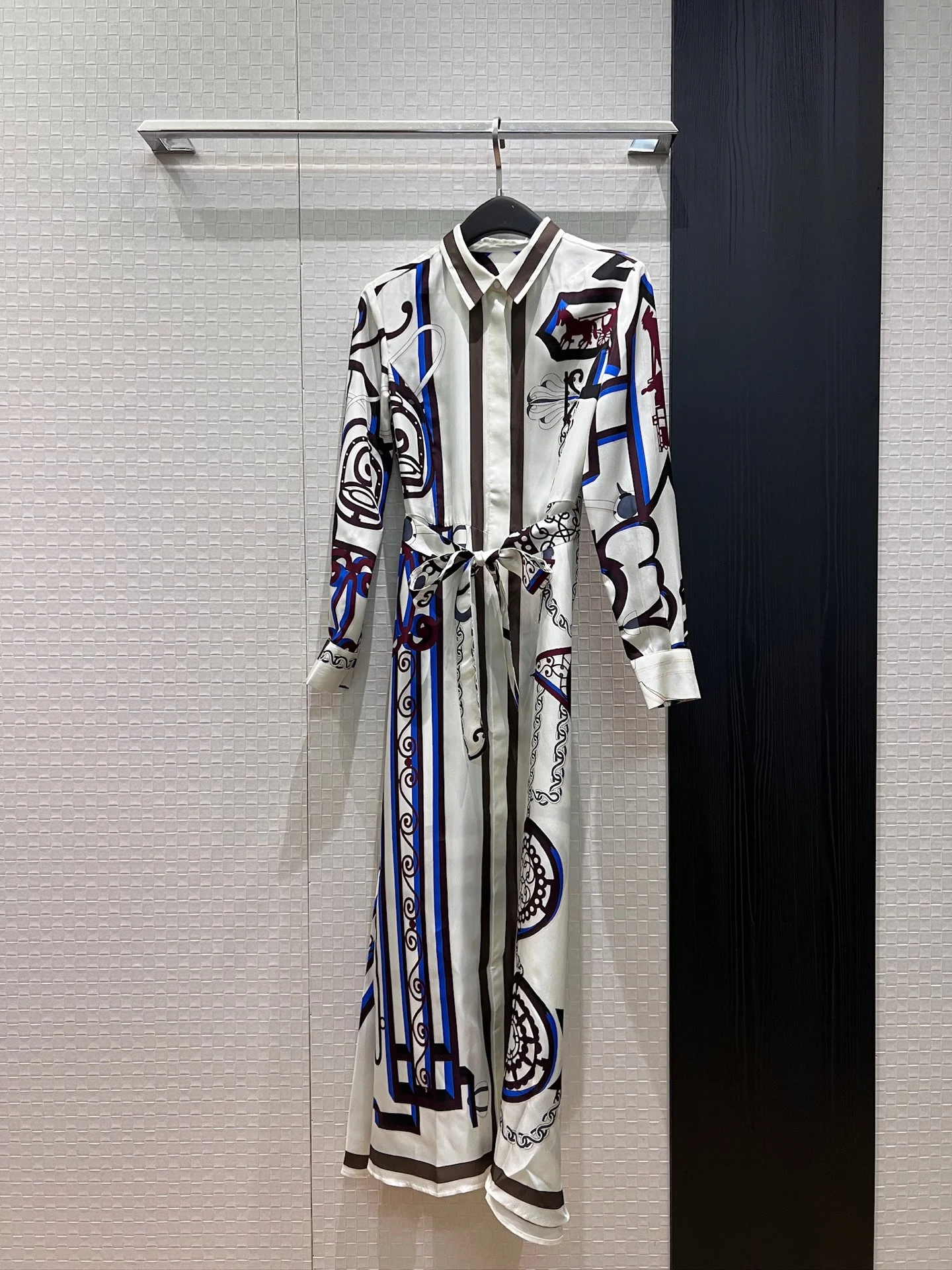 HERMES Dresses Silk Twill White-Brown-Blue S-XL F50202609062801